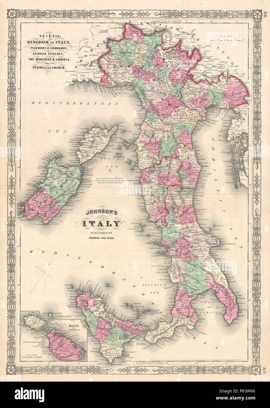 1864 Johnson Map of Italy - Geographicus - Italy-johnson-1864. Stock Photo