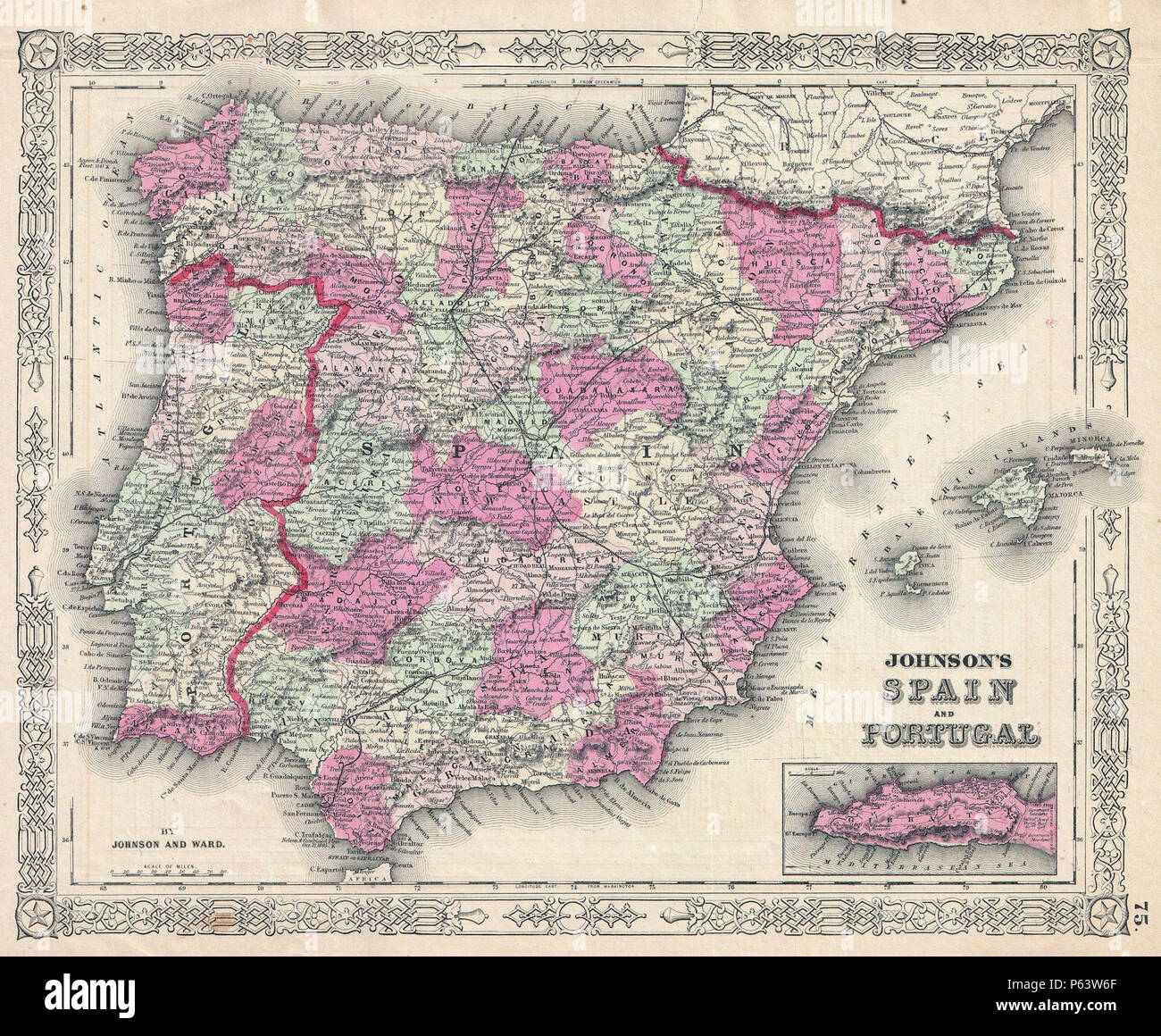 1864 Johnson Map of Spain and Portugal - Geographicus - SpainPortugal-johnson-1864. Stock Photo