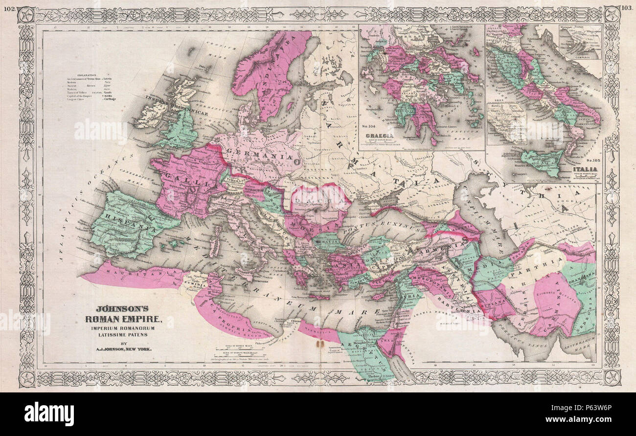 1864 Johnson Map of the Roman Empire - Geographicus - RomanEmpire-johnson-1864. Stock Photo