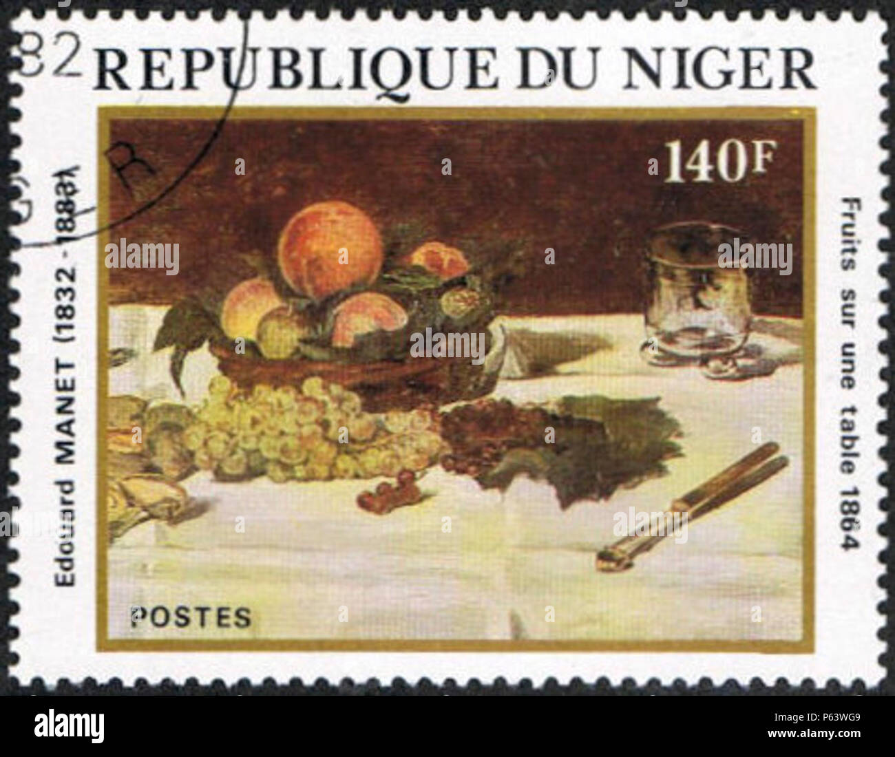 1864 Manet painting on 1982 stamp of Niger. Stock Photo