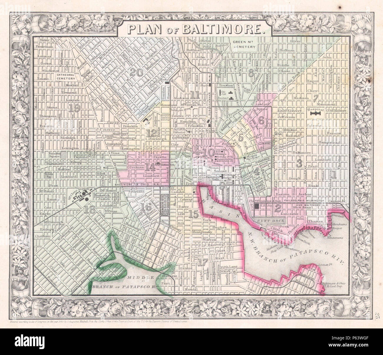 1864 Mitchell Map of Baltimore, Maryland - Geographicus - Baltimore-mitchell-1864. Stock Photo