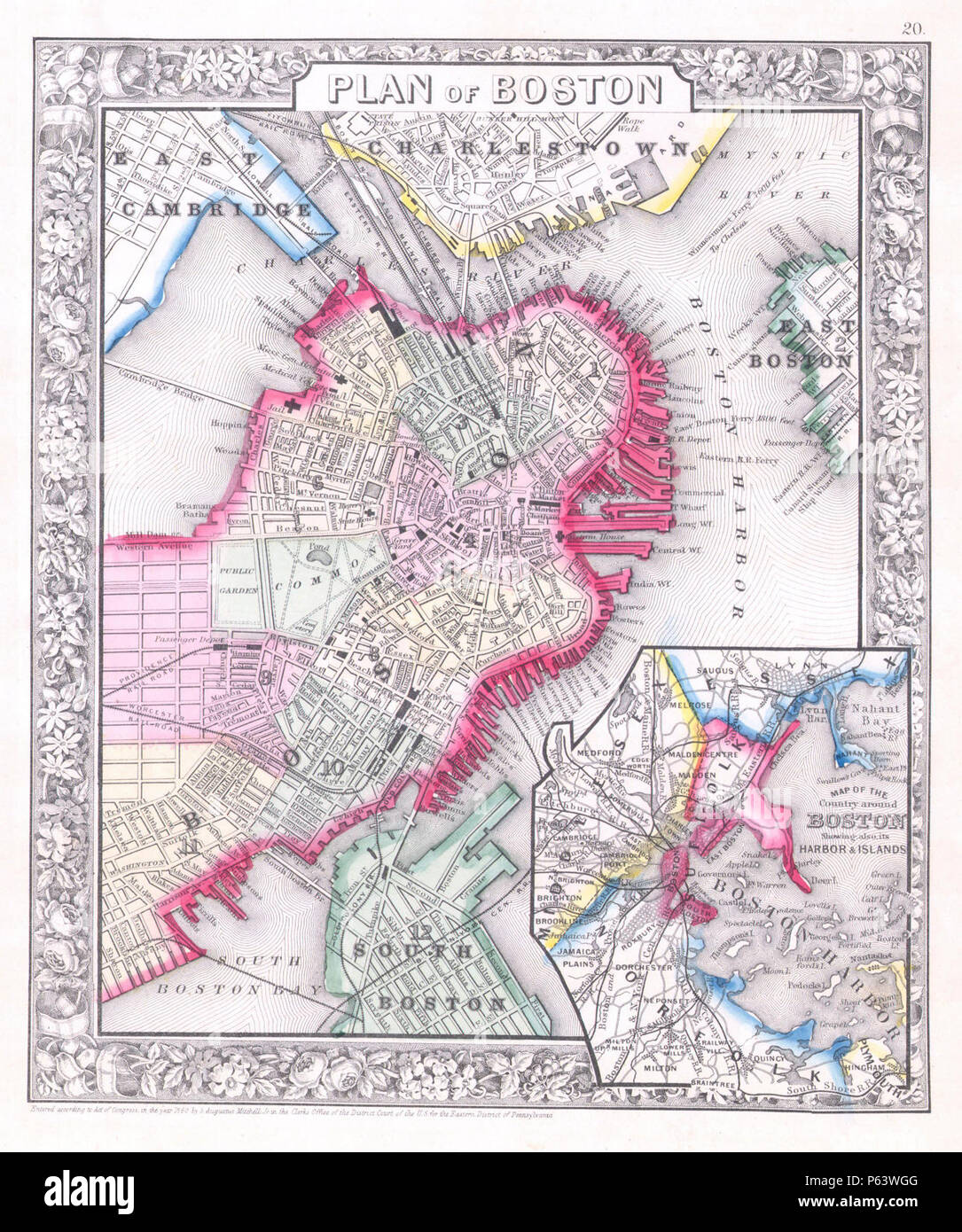 1864 Mitchell Map of Boston, Massachusetts - Geographicus - Boston-mitchell-1864. Stock Photo