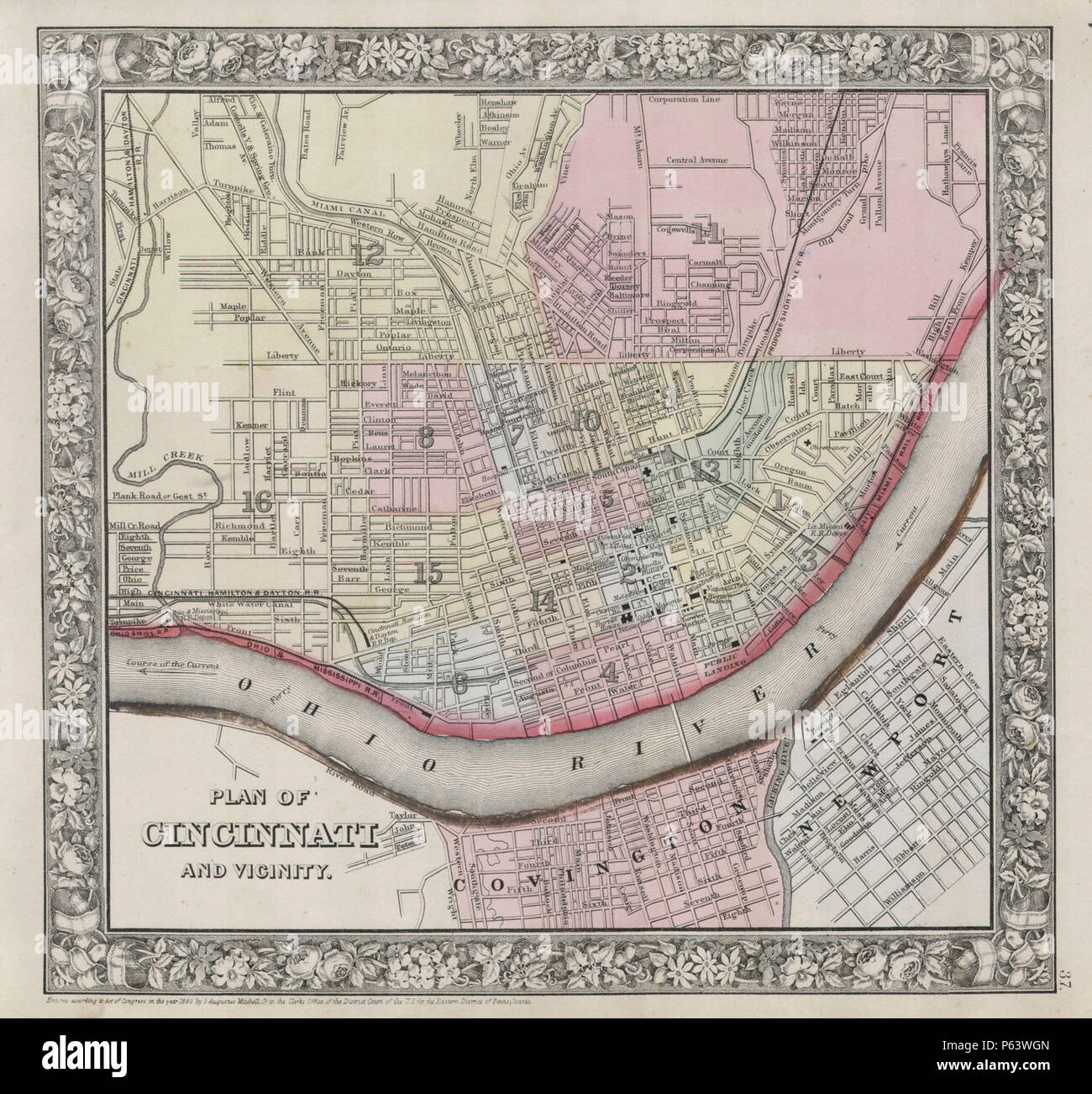 1864 Mitchell Map of Cincinnati. Ohio - Geographicus - Cincinnati-mitchell-1864. Stock Photo