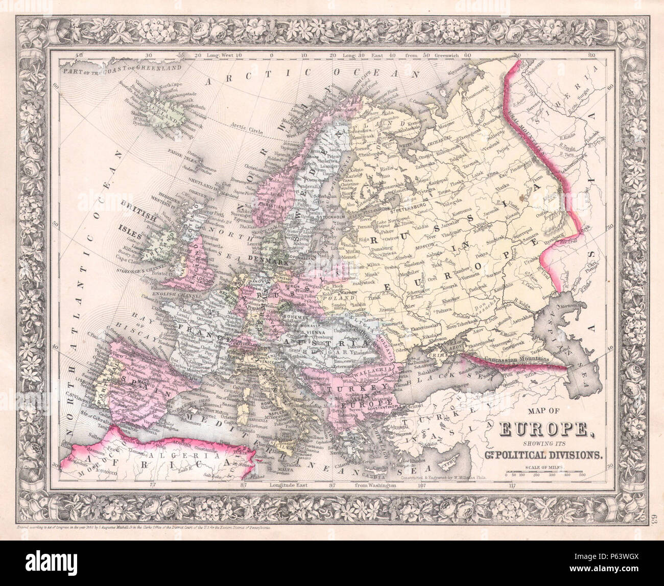 1864 Mitchell Map of Europe - Geographicus - Europe-mitchell-1864. Stock Photo