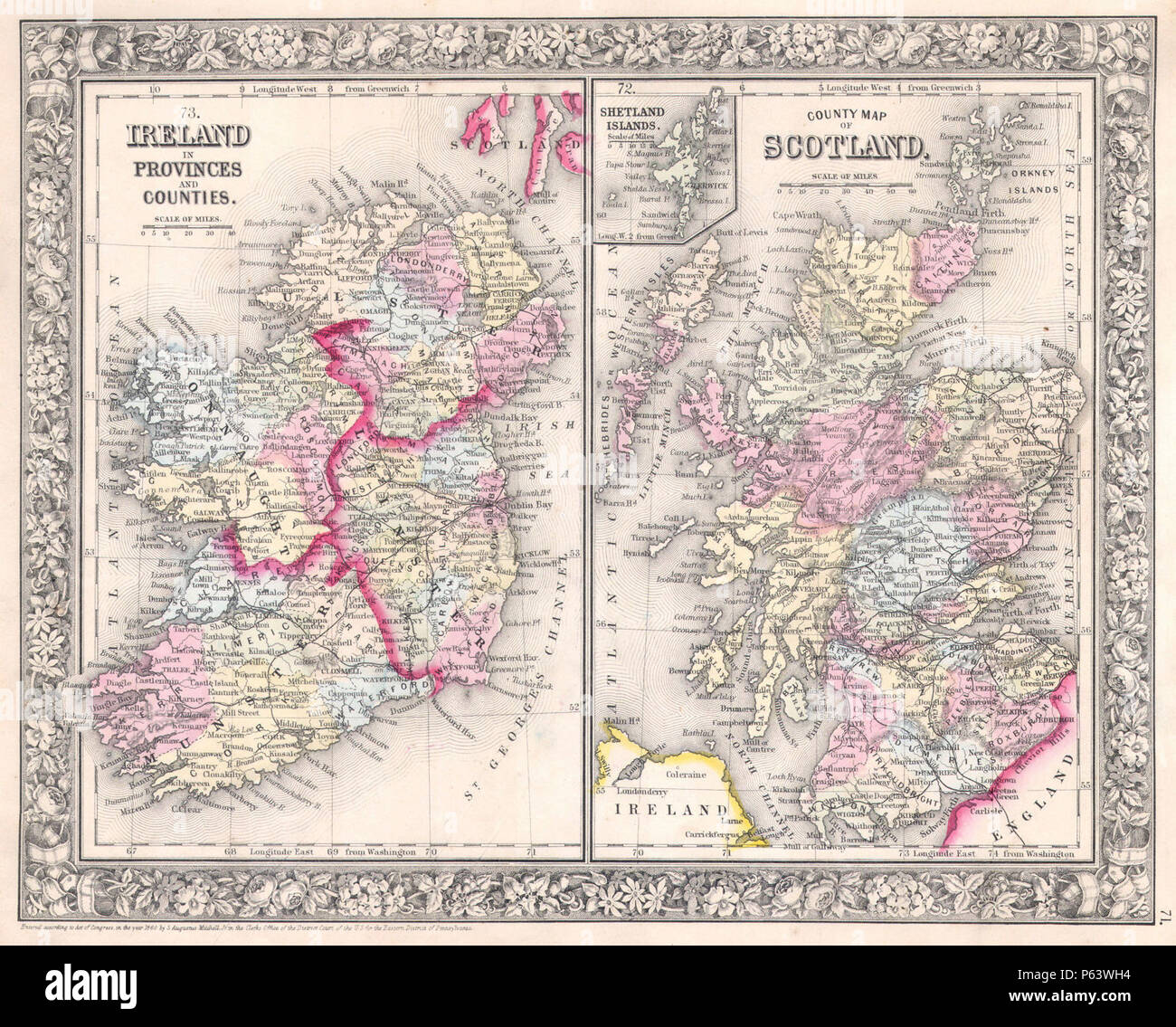 1864 Mitchell Map of Ireland and Scotland - Geographicus - IrelandScotland-mitchell-1864. Stock Photo