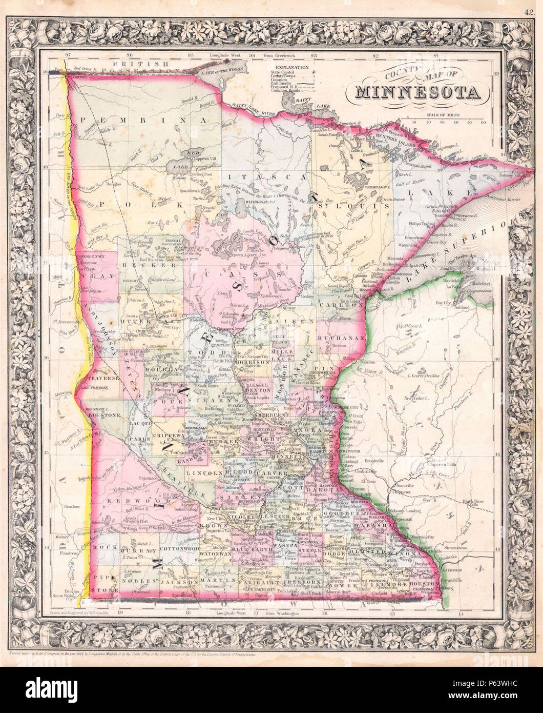 1864 Mitchell Map of Minnesota - Geographicus - MN-mitchell-1864. Stock Photo