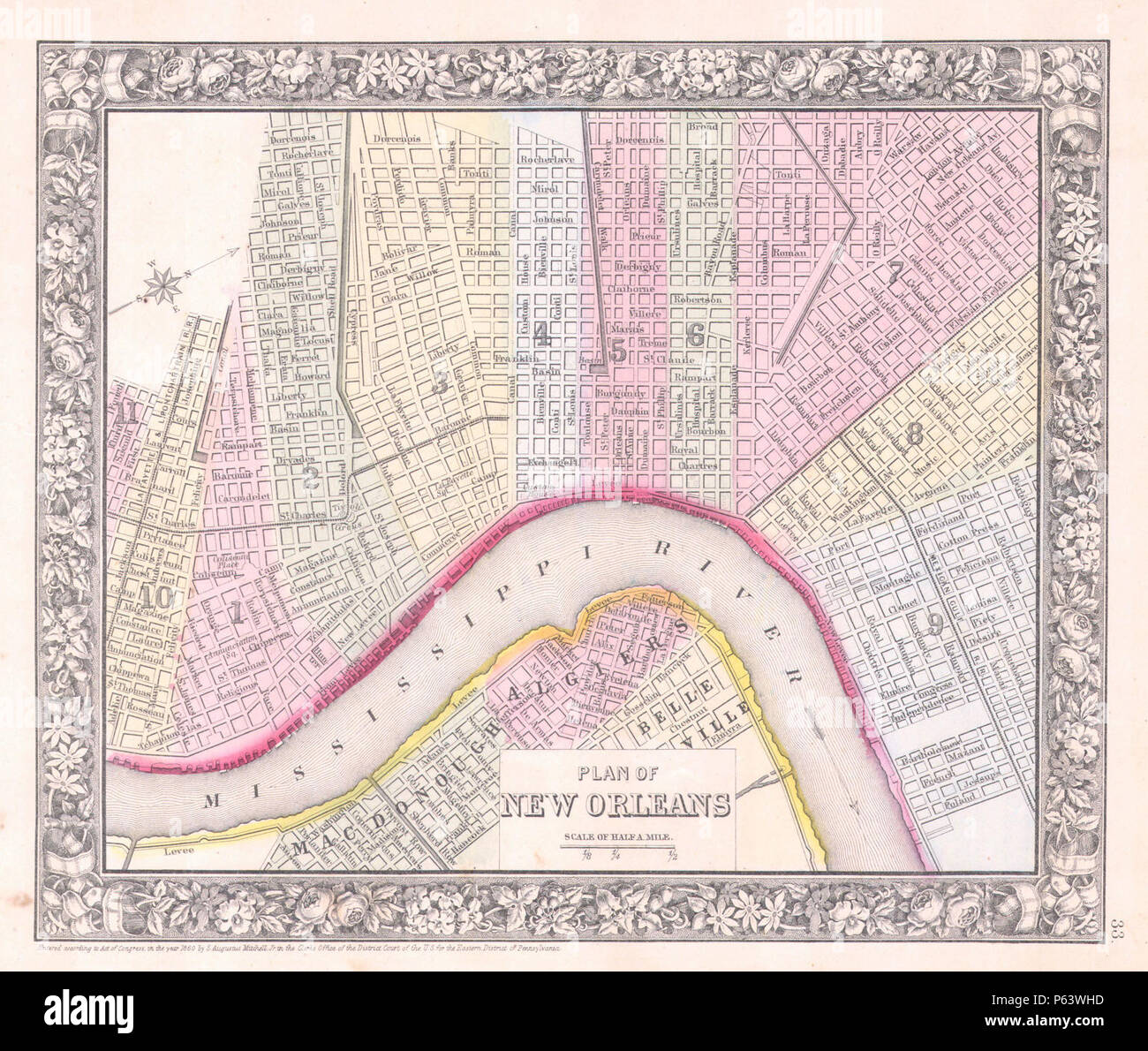 1864 Mitchell Map of New Orleans, Louisiana - Geographicus - NewOrleans-m-1864. Stock Photo