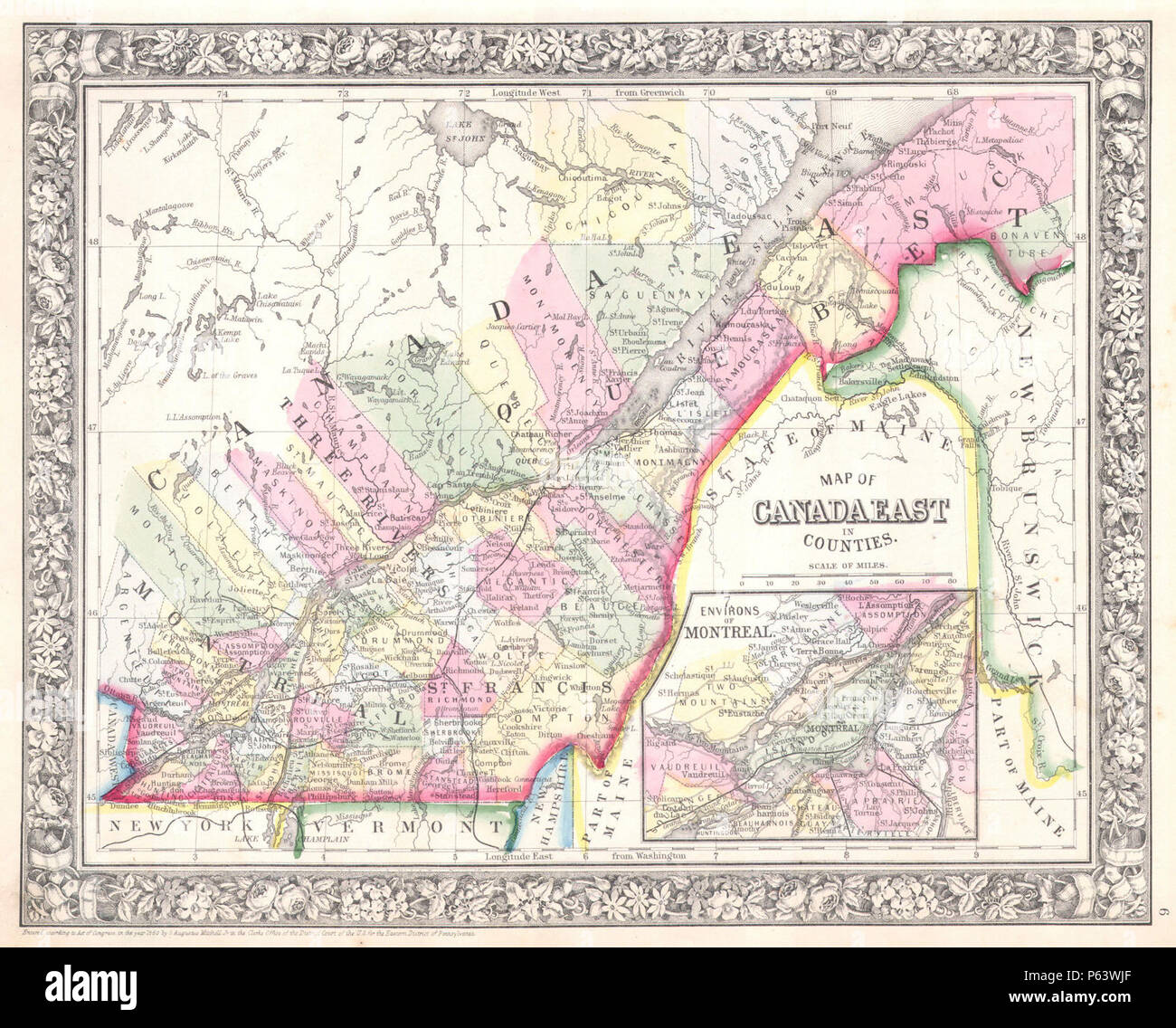 1864 Mitchell Map of Quebec, Canada - Geographicus - CanadaEast-mitchell-1864. Stock Photo