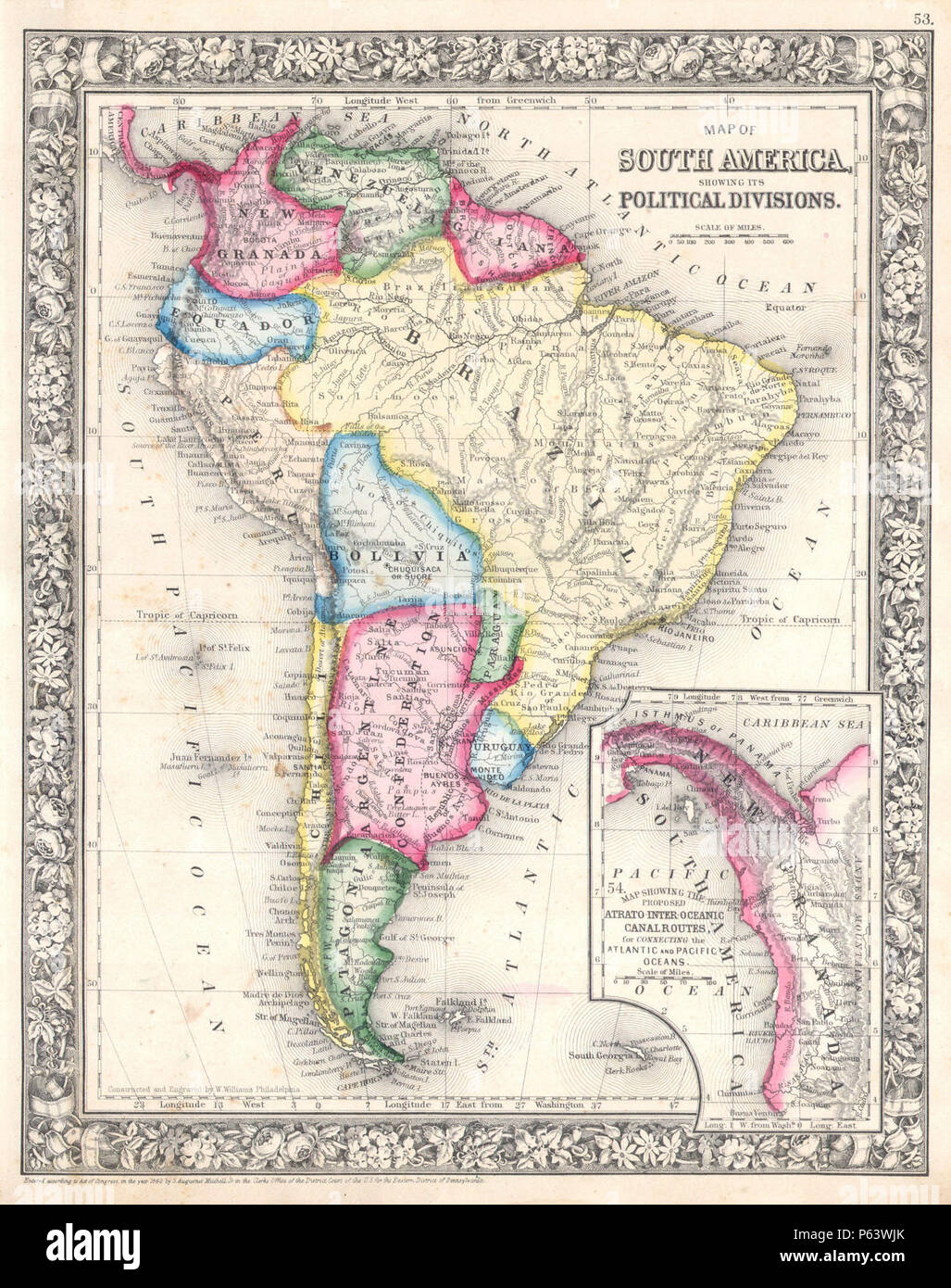 1864 Mitchell Map of South America - Geographicus - SouthAmerica-mitchell-1864. Stock Photo