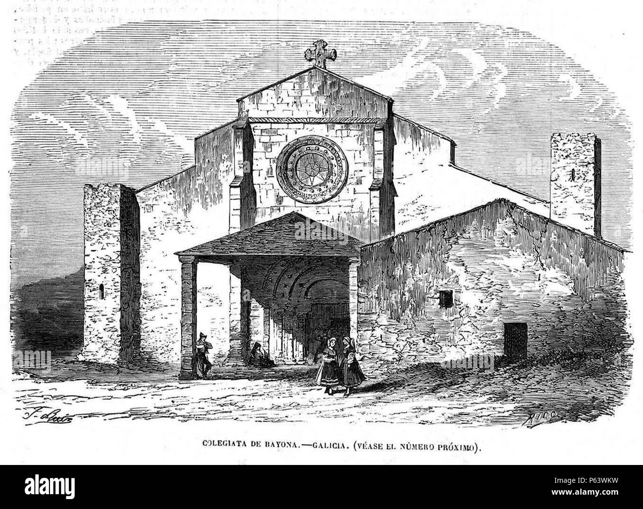 1864-05-01, El Museo Universal, Colegiata de Bayona (Galicia), Ruiz. Stock Photo