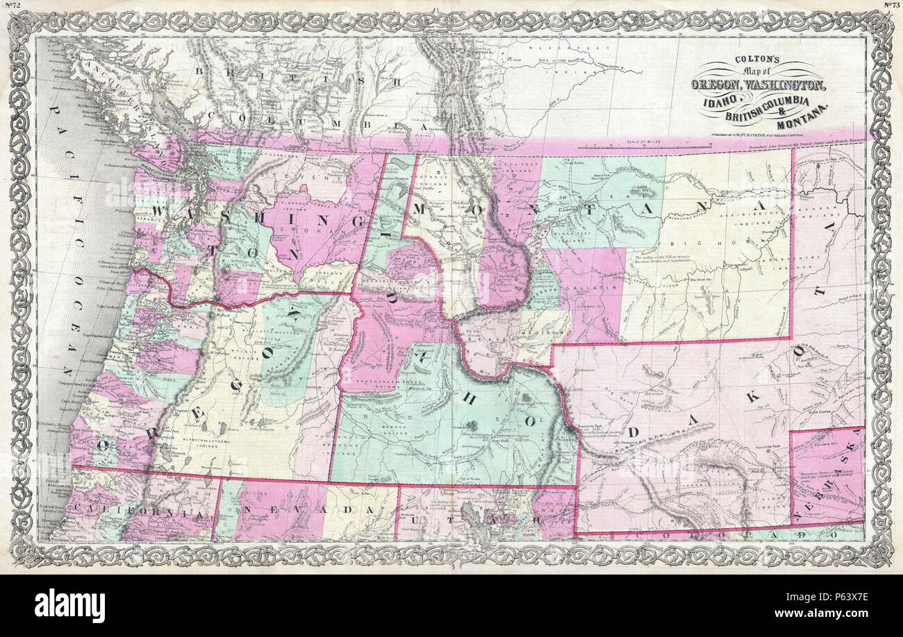 Washington Oregon Idaho Montana Map High Resolution Stock Photography   1866 Colton Map Of Oregon Washington Idaho And Montana W Wyoming Geographicus Waoridmt Colton 1866 P63X7E 