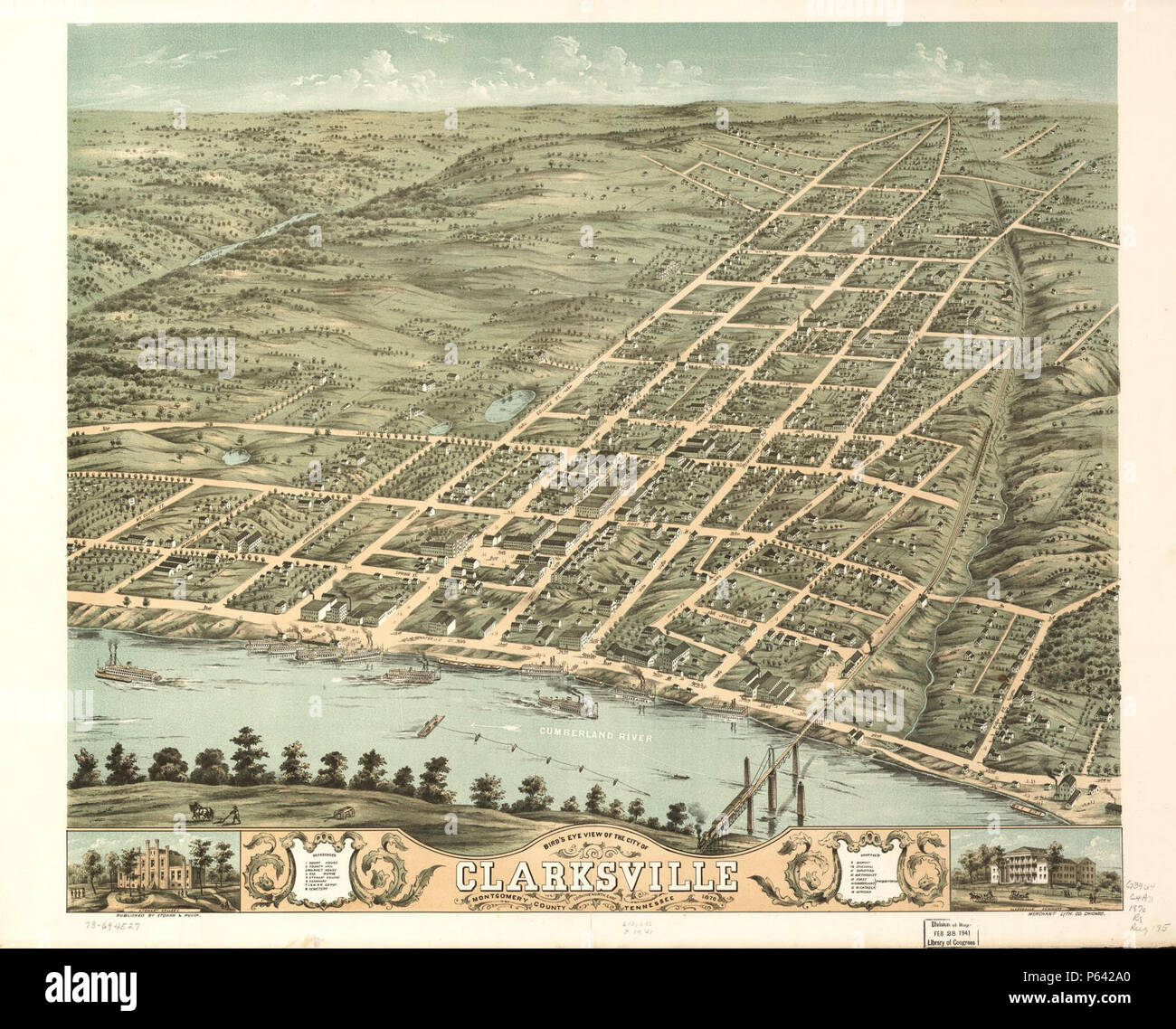 1870 Birds eye view of the city of Clarksville, Montgomery County ...