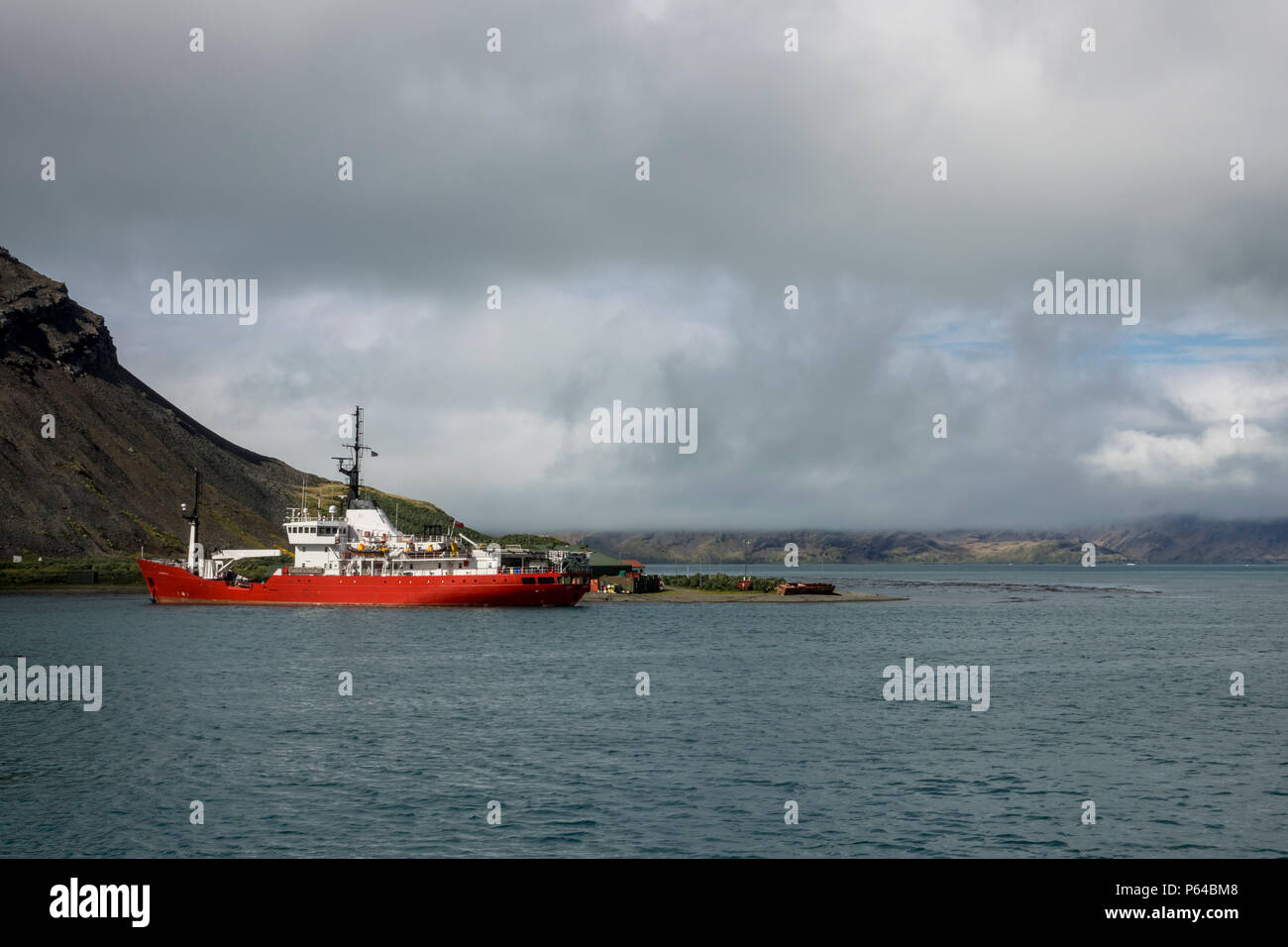 The Pharos SG fisheries protection vessel at King Edward Point, South Georgia Island Stock Photo