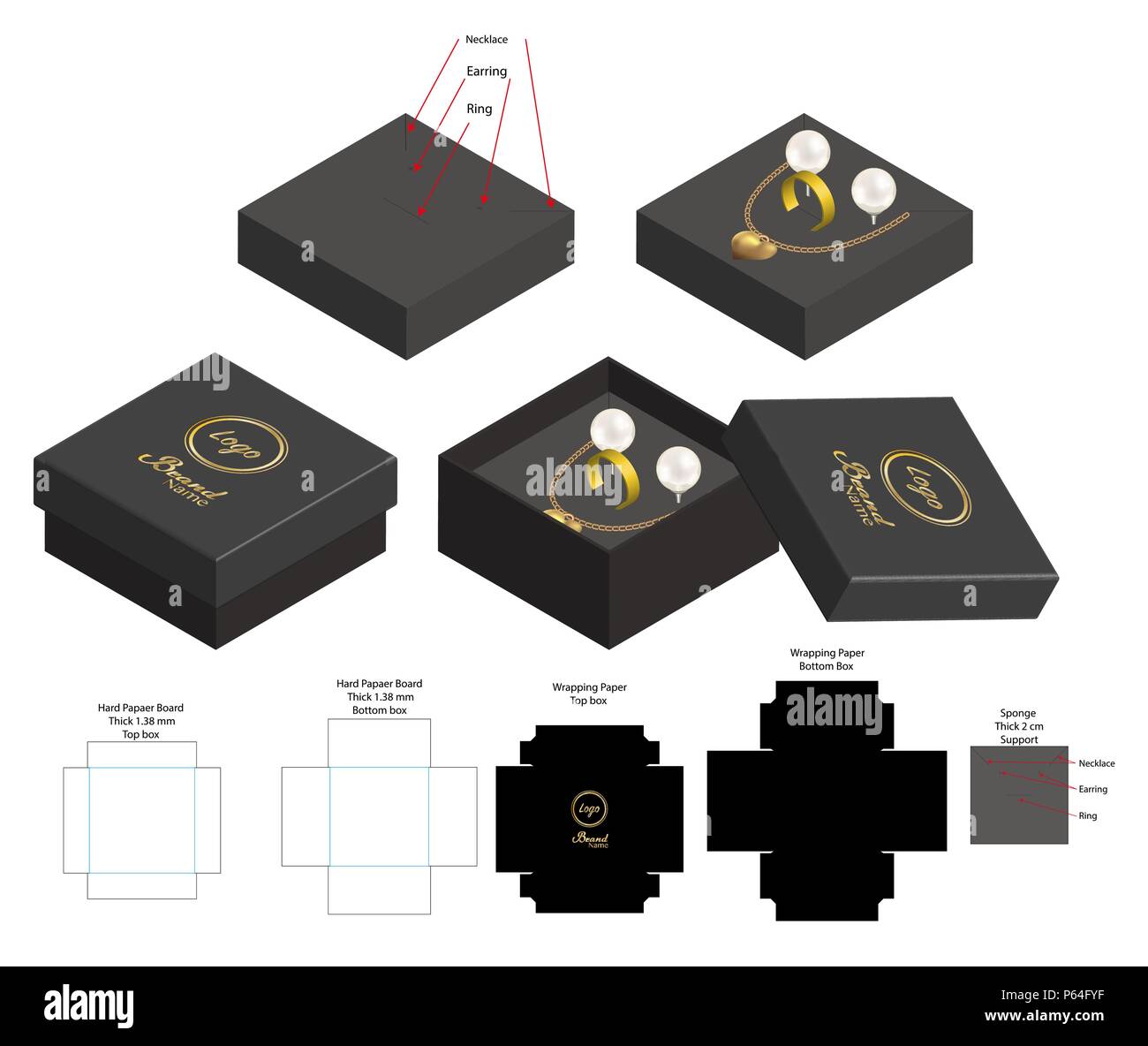 rigid box for necklace ring earring product mockup Stock Vector
