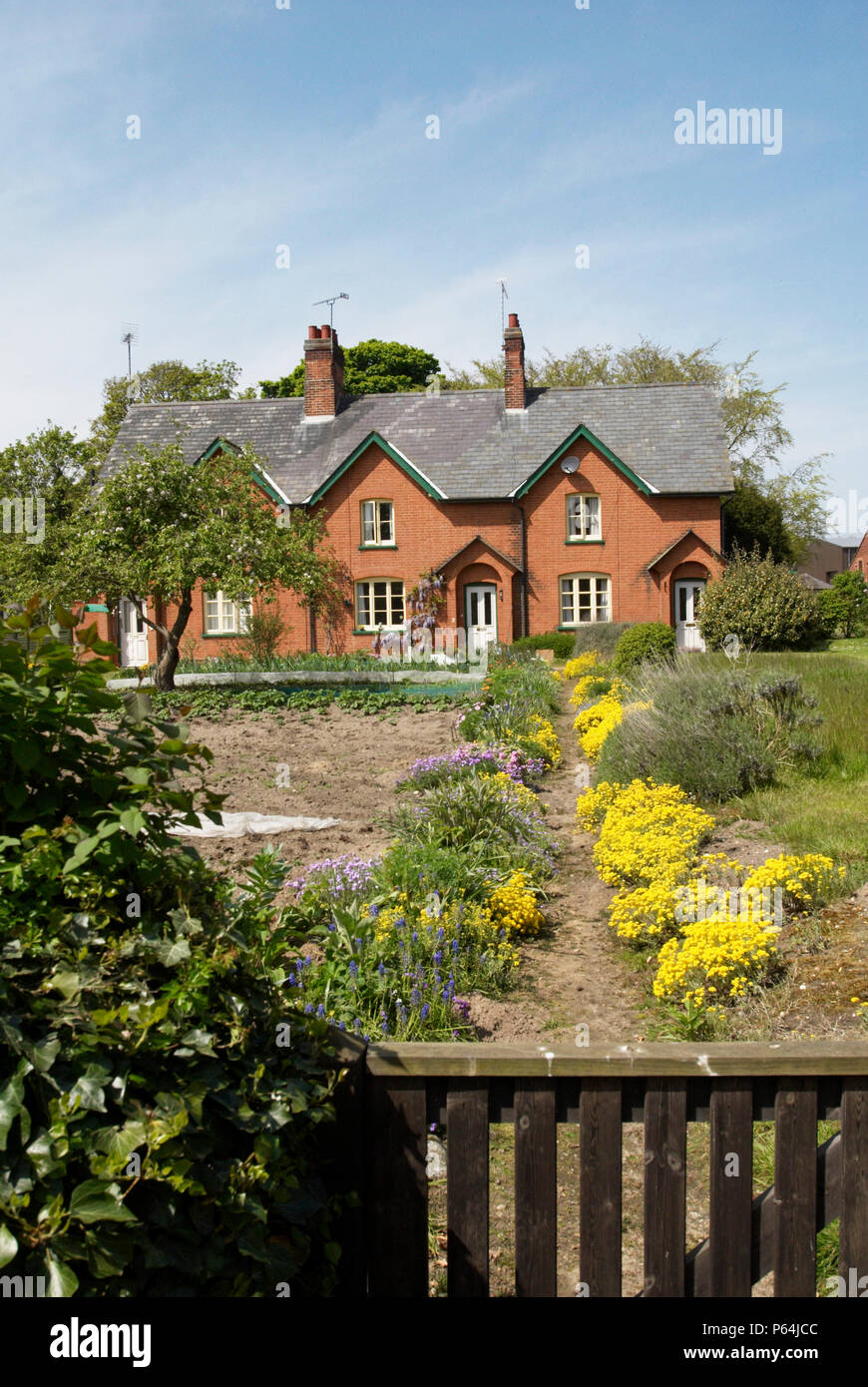 Countryside cottages with large front garden, Middleton, Suffolk, UK