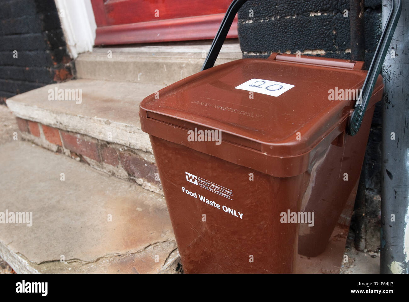 Local council food waste recycling collection box, Suffolk, UK Stock