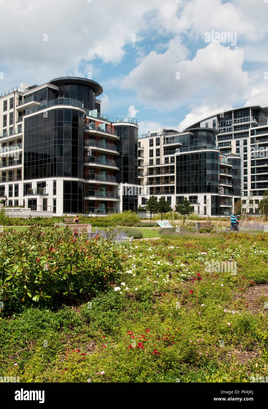 Imperial Wharf housing development and gardens, Chelsea, London, UK
