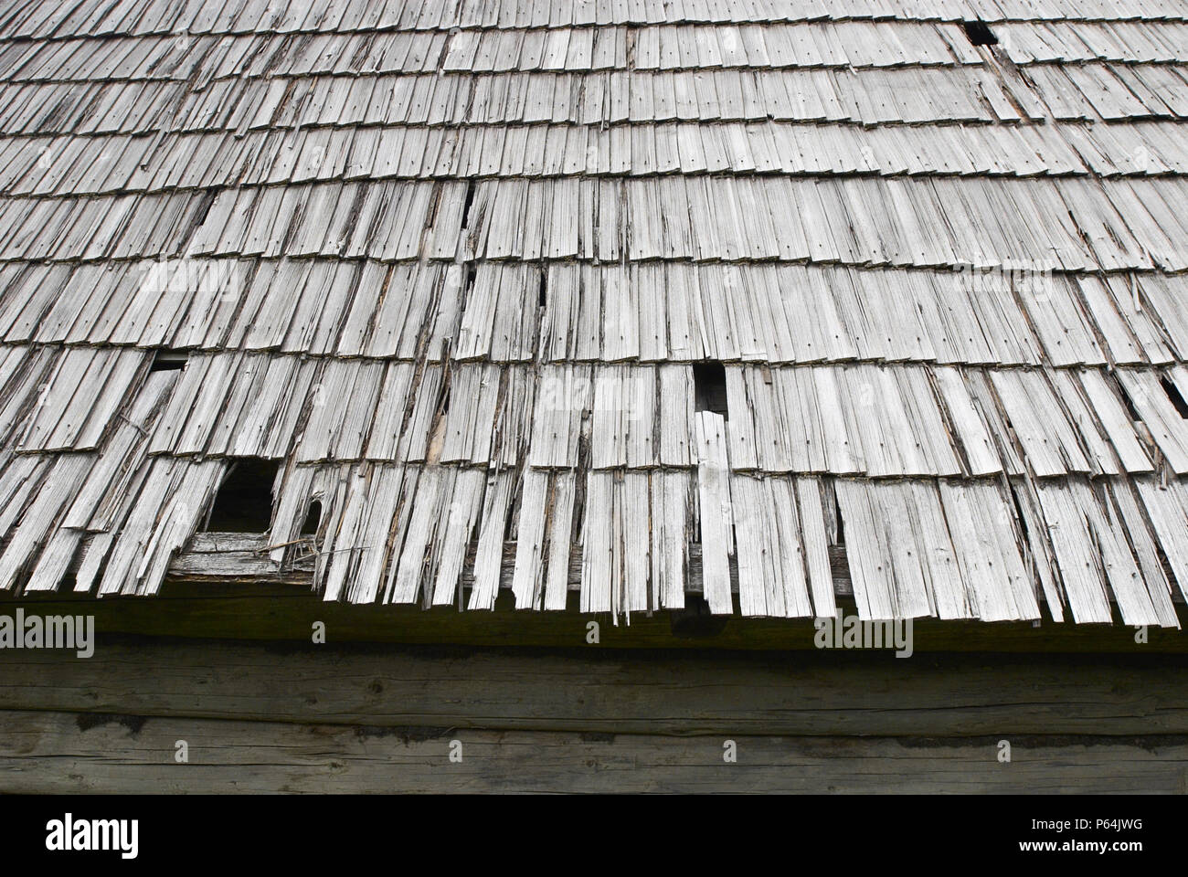 Traditonal cottage wood shingle roof, Slovakia Stock Photo