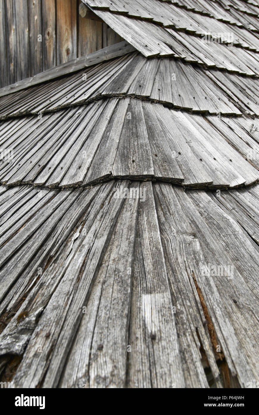 Traditonal cottage wood shingle roof, Slovakia Stock Photo
