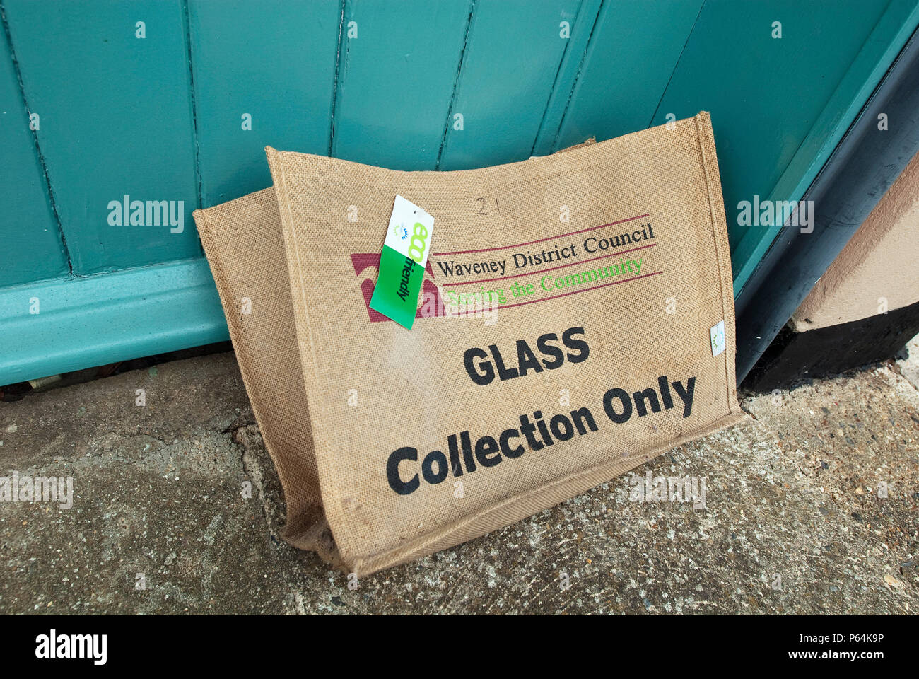 Local council glass recycling collection bags, Suffolk, UK Stock Photo