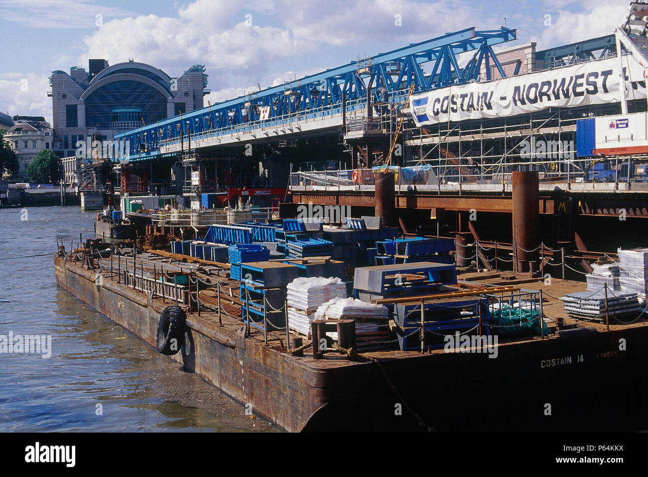 Construction of new Hungerford footbridge over the River Thames. London