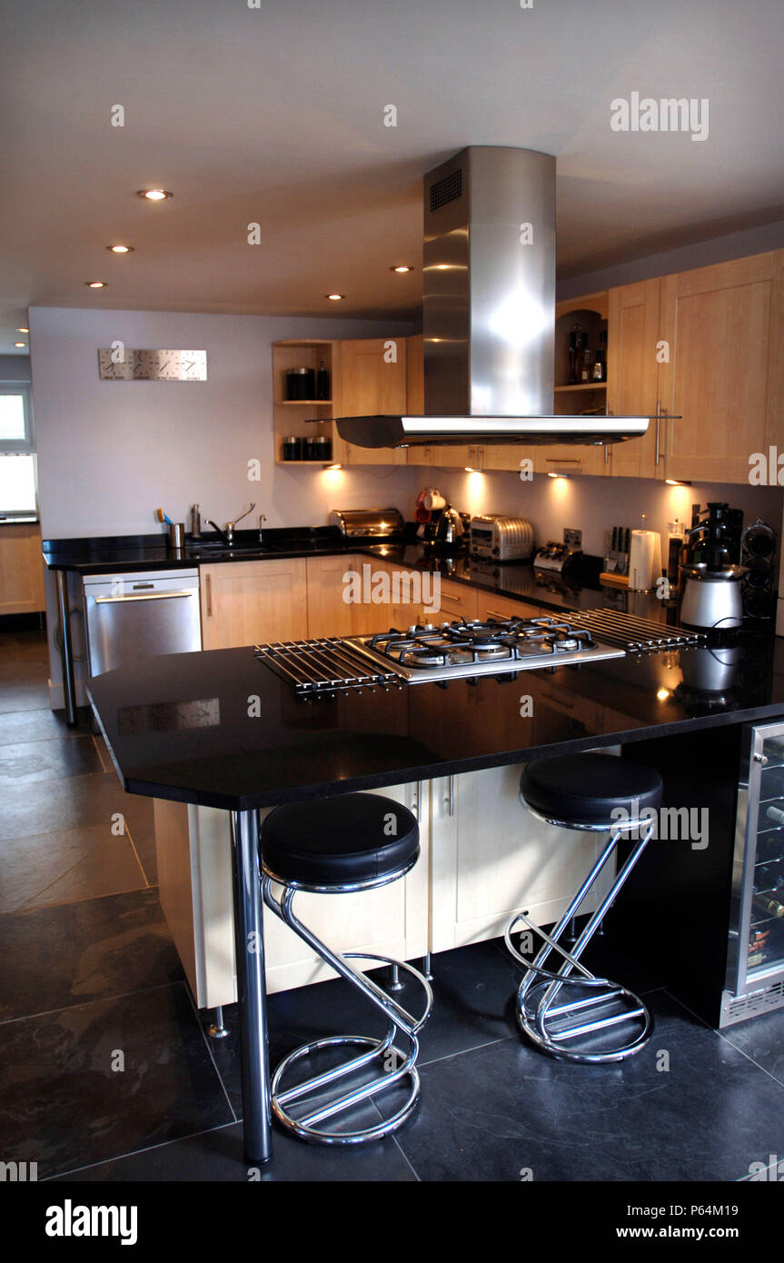 A kitchen with a granite work surface, UK Stock Photo