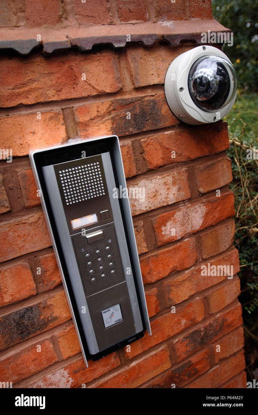 Automated security entry systems on the gatepost of a house, UK Stock