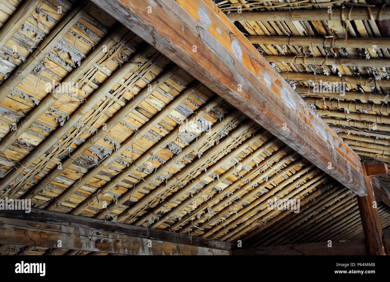 Interior roof view of a replica of an Achang ethnic minority (Yunnan province, southwestern China) house at the National Minorities Exhibition park, B Stock Photo