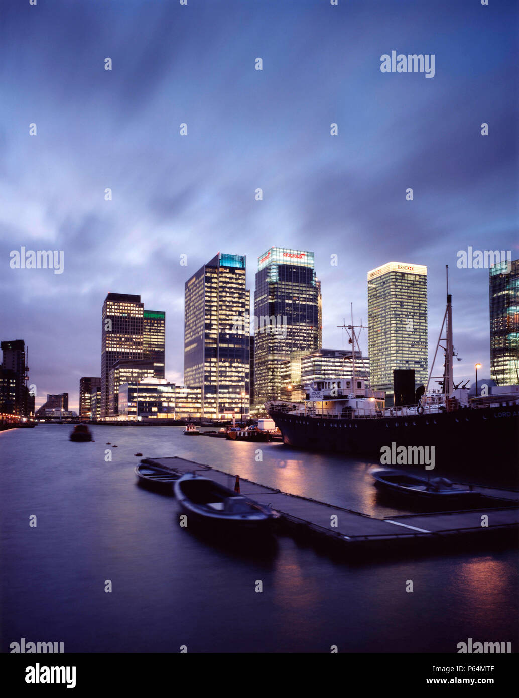 Canary Wharf at night, Docklands area, London, UK Stock Photo - Alamy