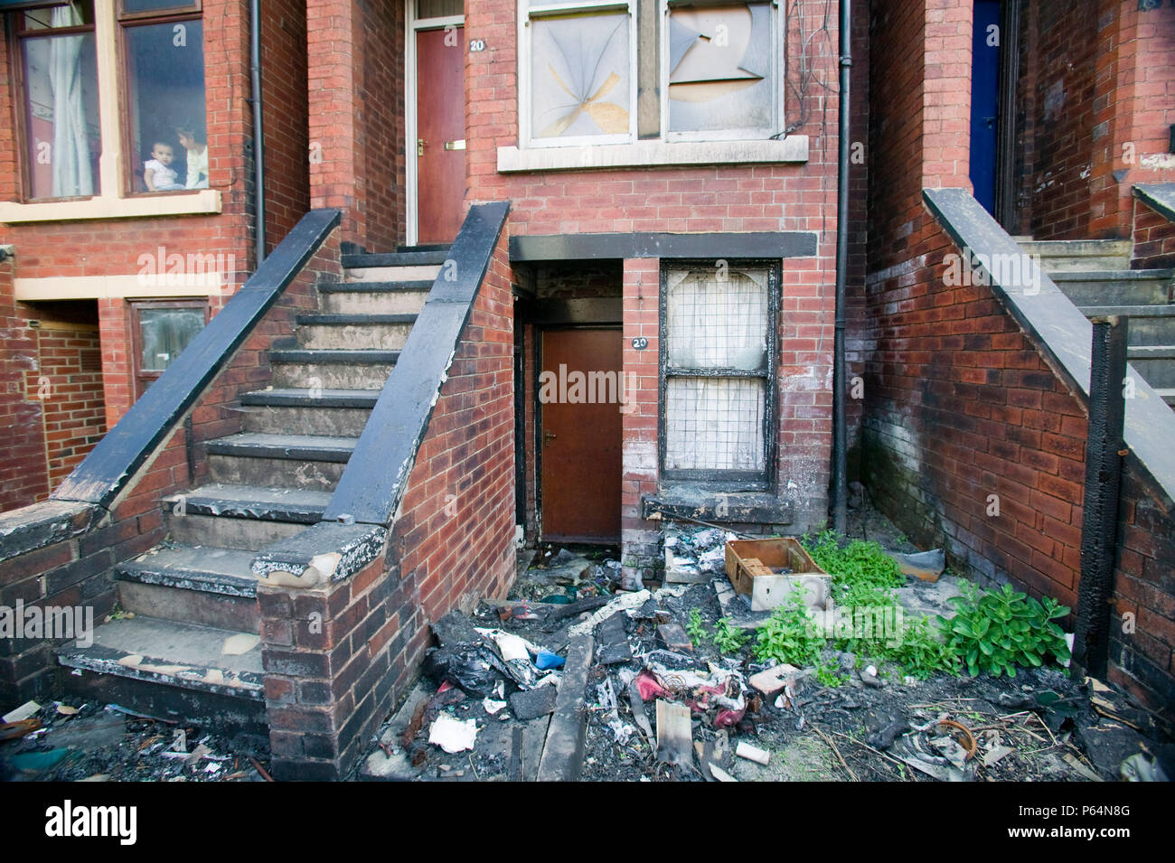 An Arson attack on a house in Beeston Leeds Stock Photo