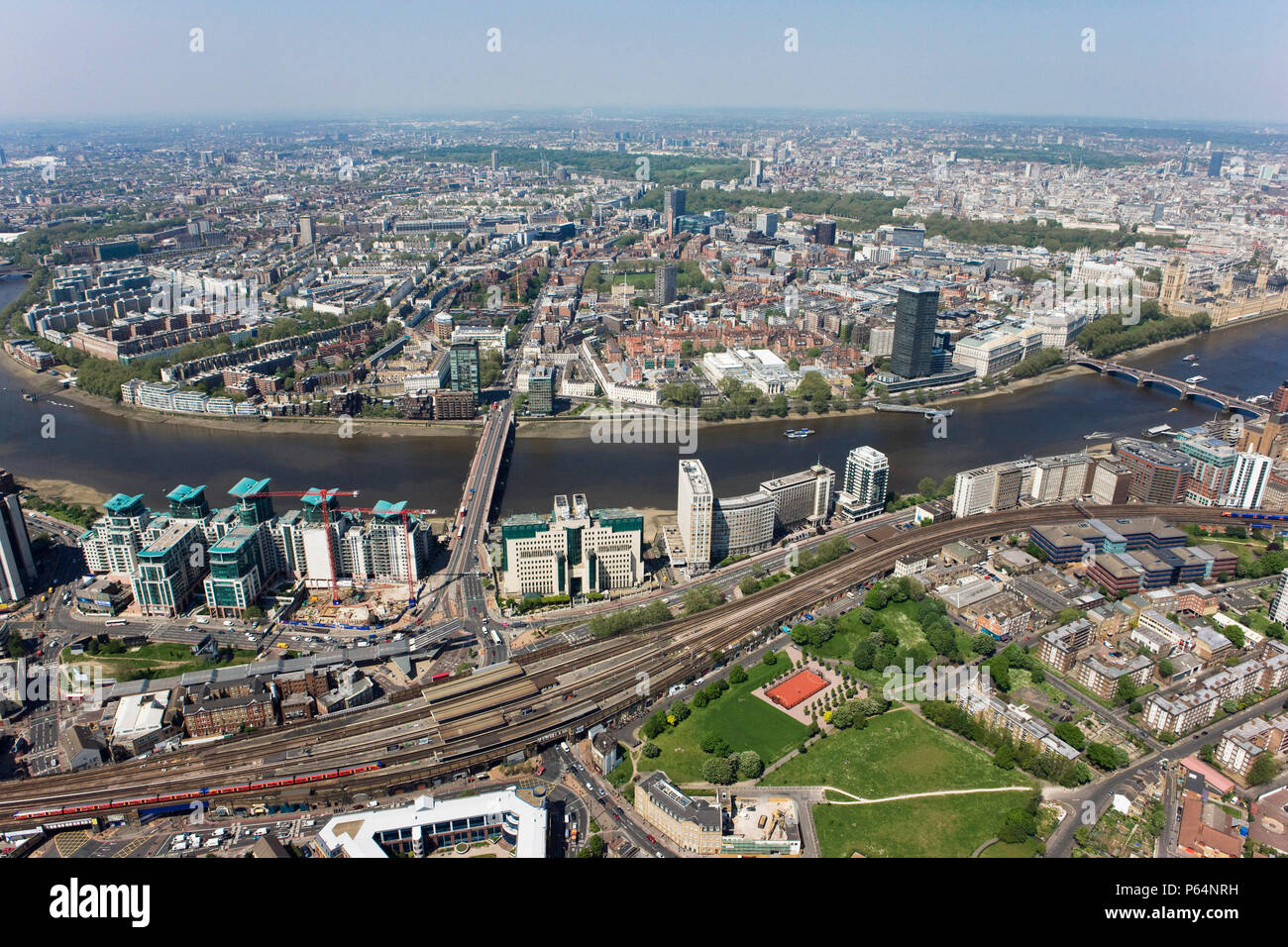 Aerial view of Battersea, River Thames, London Stock Photo