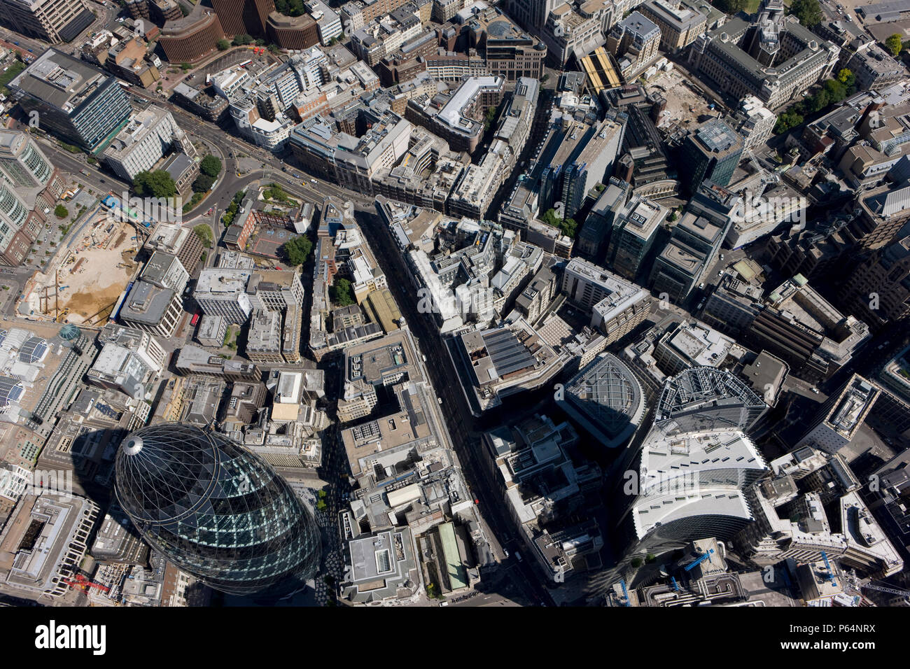 Aerial view of City of London, Leadenhall Street and Fenchurch Street towards Aldgate Stock Photo