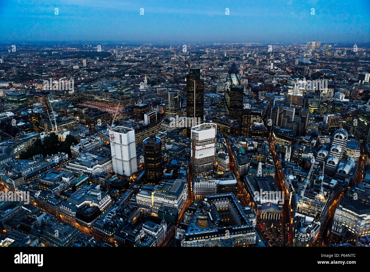 Aerial View Of City Of London Skyline At Night Uk Stock Photo Alamy