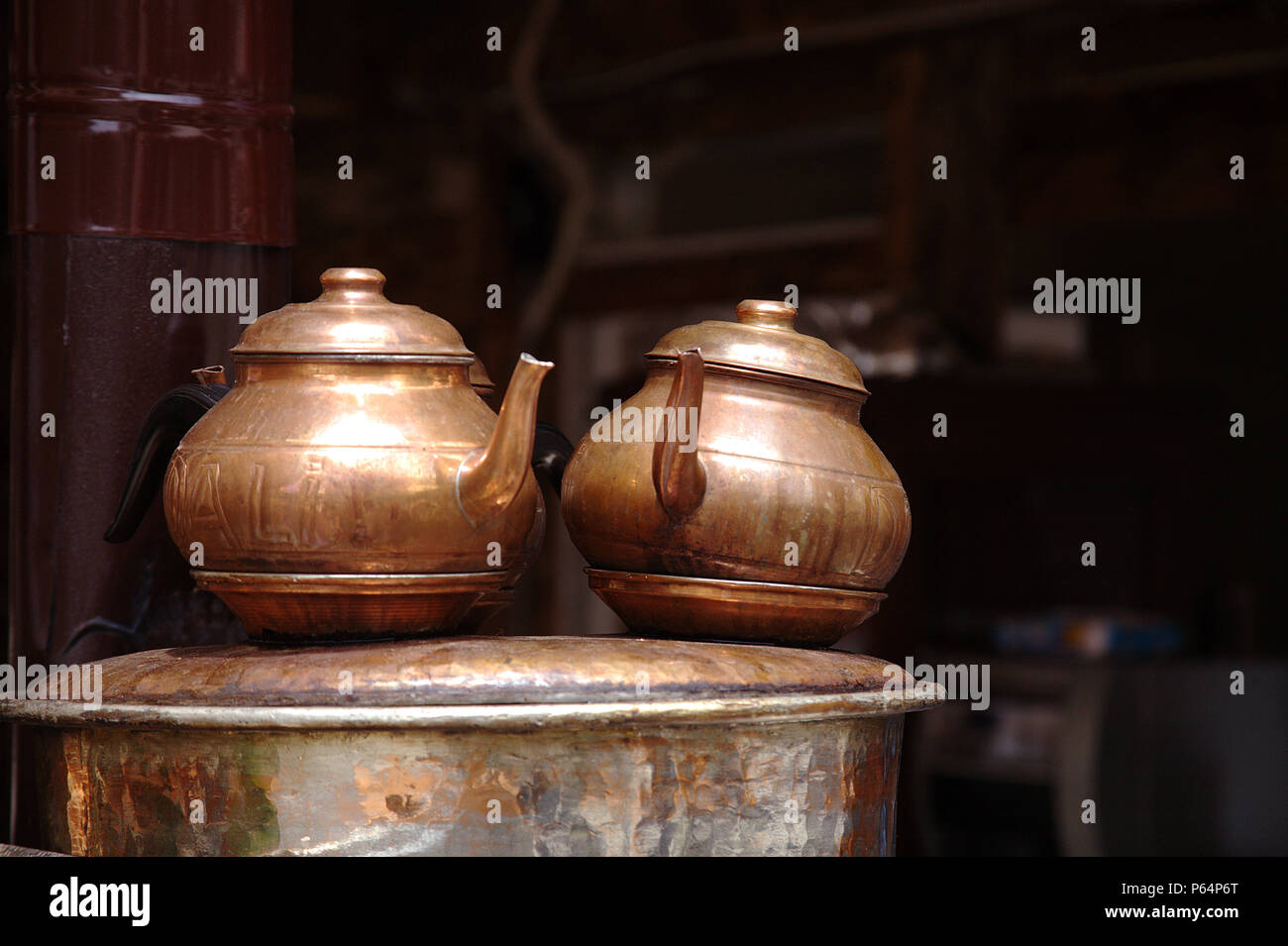 Copper teapots in Belek, Turkey Stock Photo