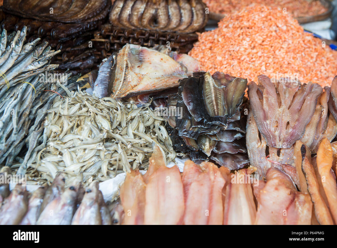 fish and seafood at the central market or Psar Thmei market in the city