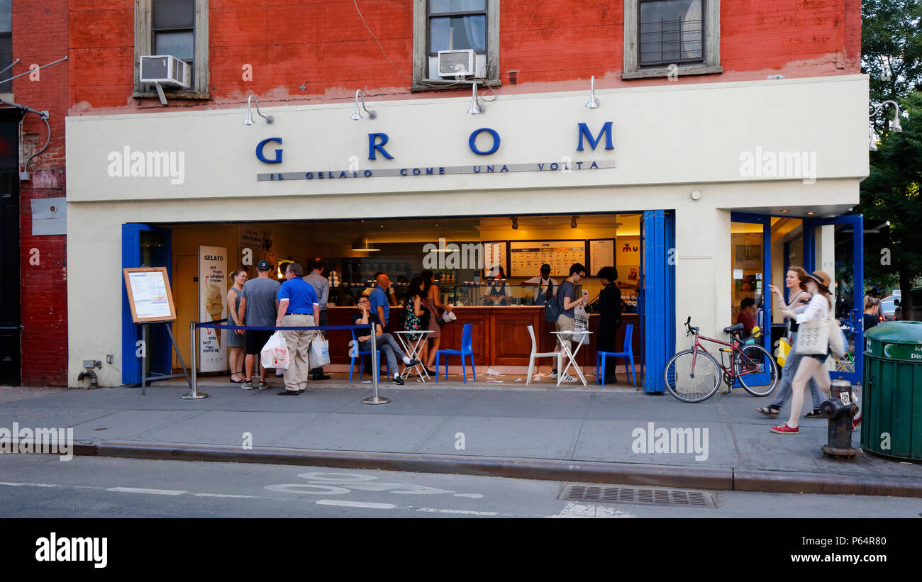 [historical storefront] Grom, 233 Bleecker St, New York, NY. exterior
