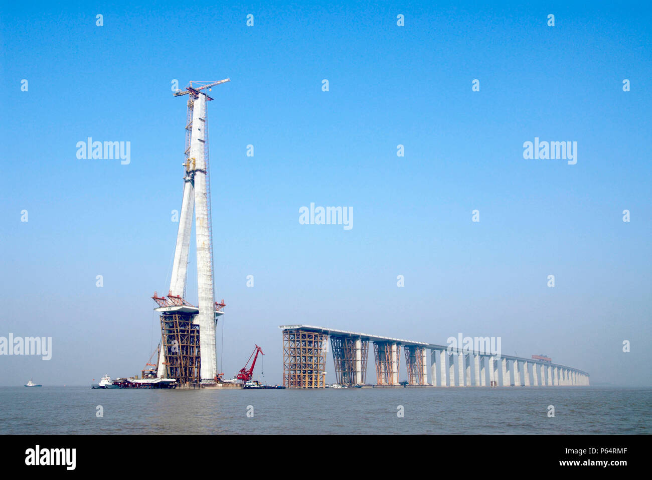 Pylon and approach viaducts of Sutong Bridge that is worlds longest