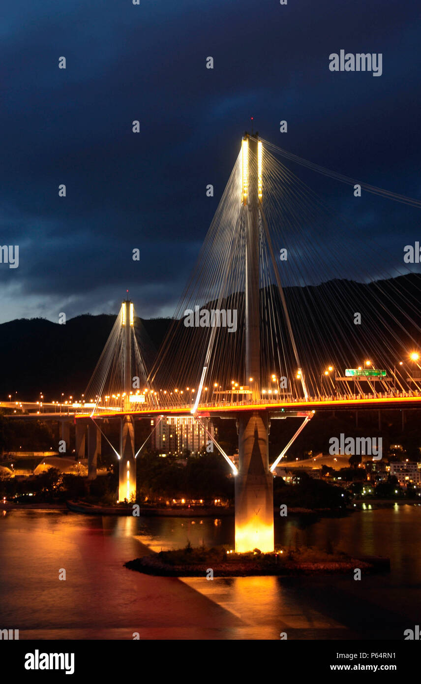 Evening view of Ting Kau cable stayed bridge in Hong Kong, China Stock