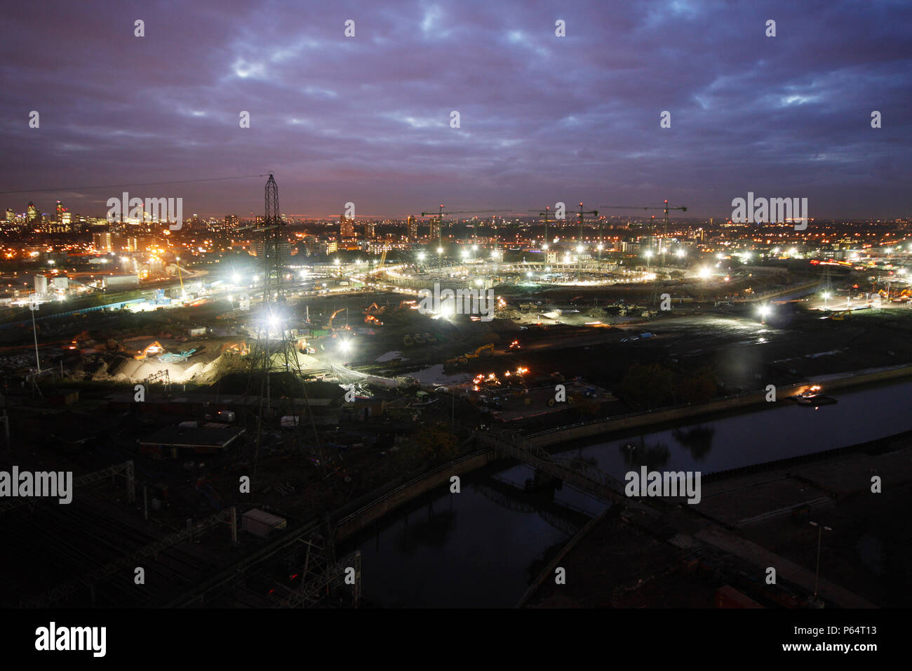 Olympic Stadium construction site, night, November 2008 Stock Photo