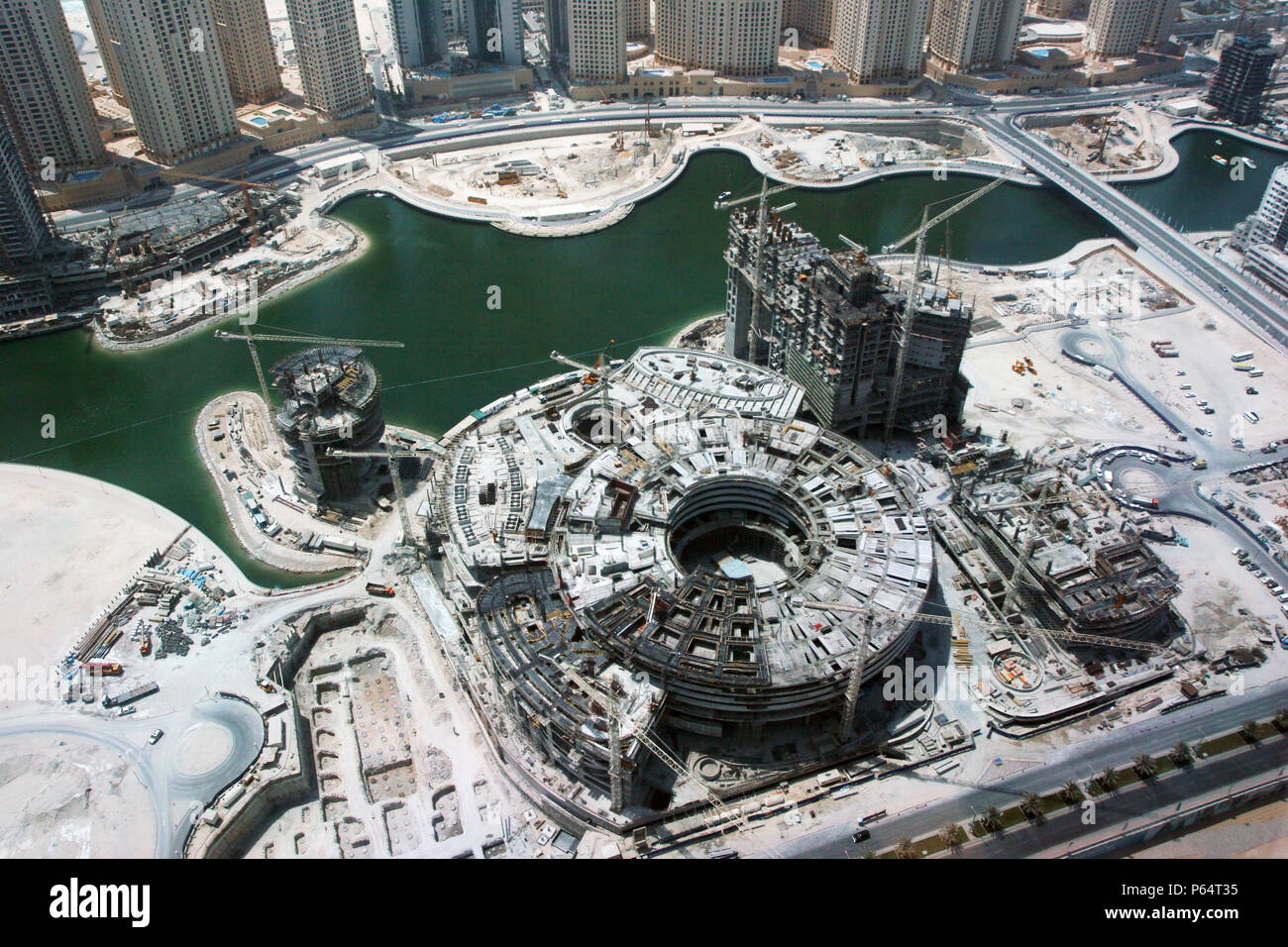 Aerial of Dubai, United Arab Emirates. Dubai Marina Mall, July 2007. Stock Photo