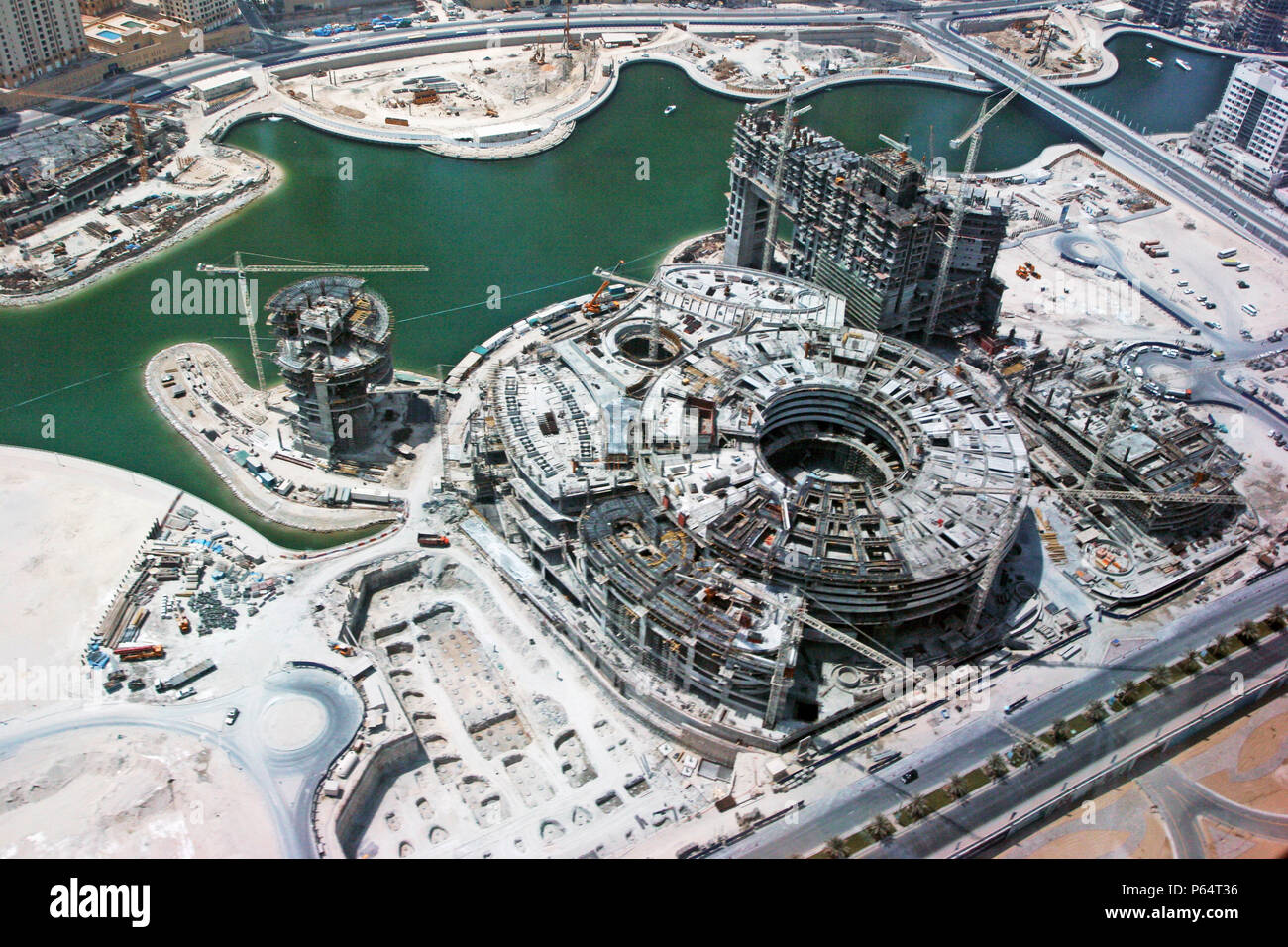 Aerial of Dubai, United Arab Emirates. Dubai Marina Mall, July 2007. Stock Photo