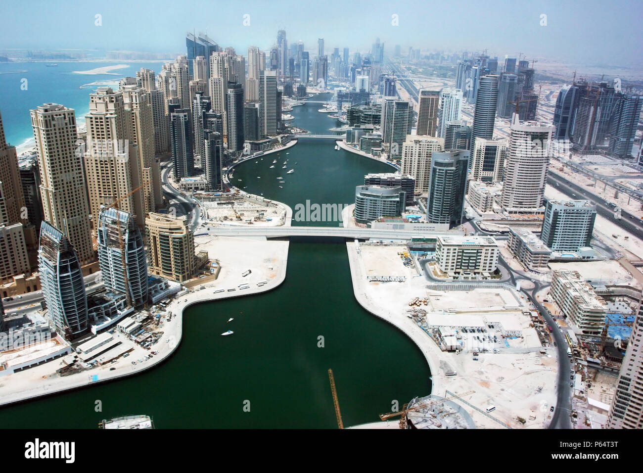 Aerial of Dubai, United Arab Emirates. Dubai Marina, Jumeirah Beach Residence. July 2007. Stock Photo