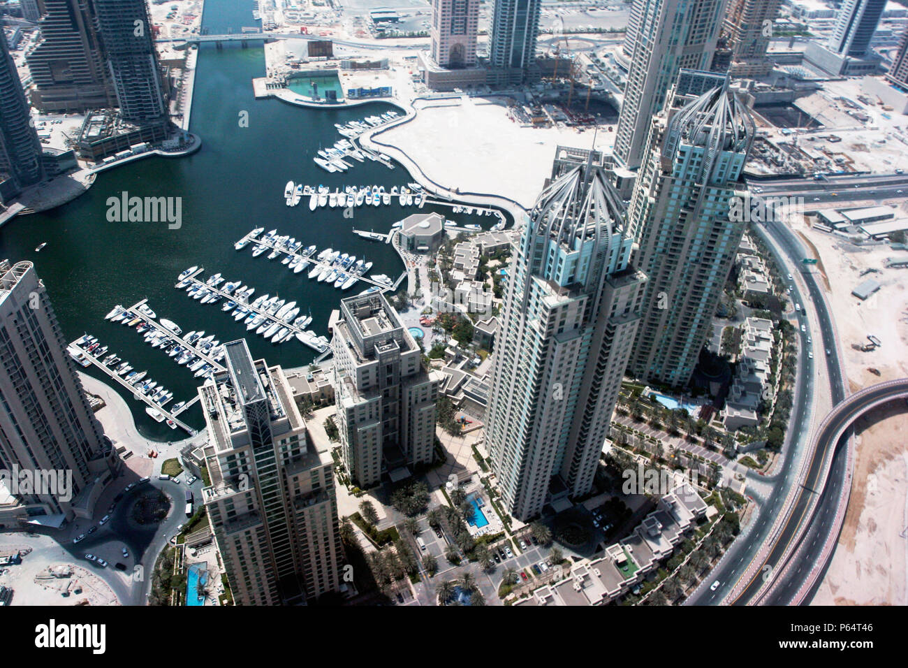 Aerial of Dubai, United Arab Emirates. Dubai Marina, Jumeirah Beach Residence. July 2007. Stock Photo
