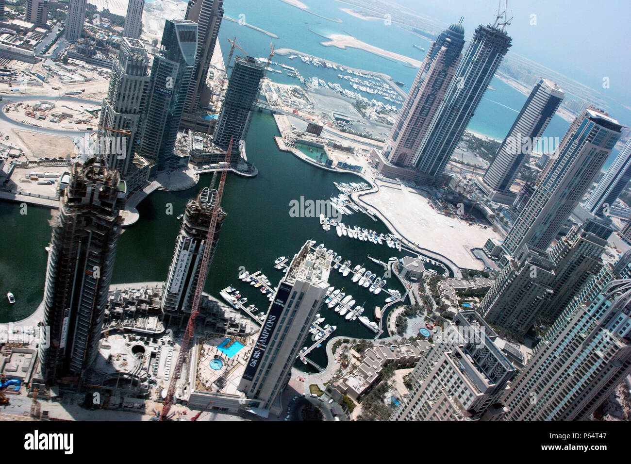 Aerial of Dubai, United Arab Emirates. Dubai Marina, Jumeirah Beach Residence. July 2007. Stock Photo