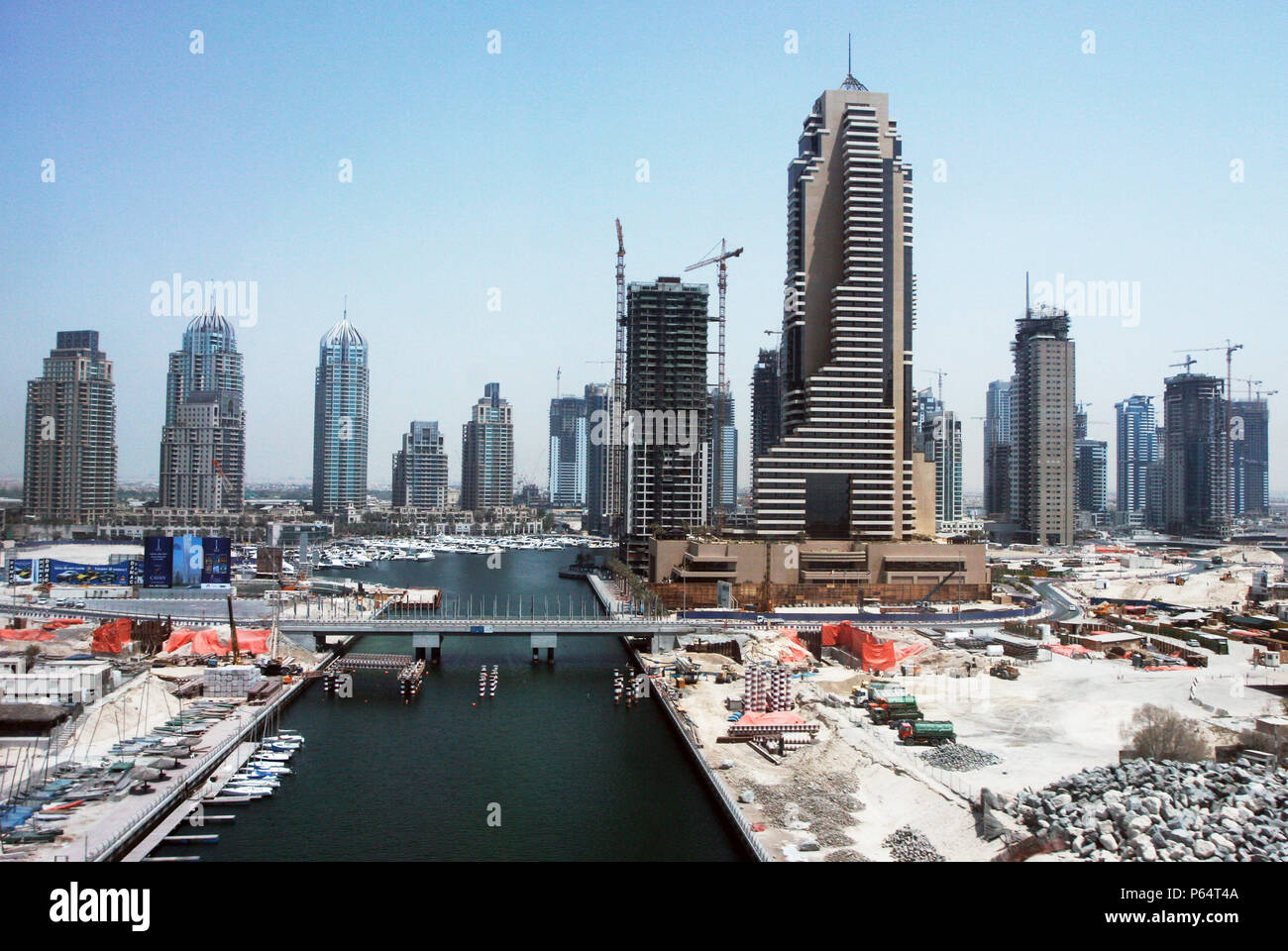 Aerial of Dubai, United Arab Emirates. Dubai Marina, Jumeirah Beach Residence. July 2007. Stock Photo