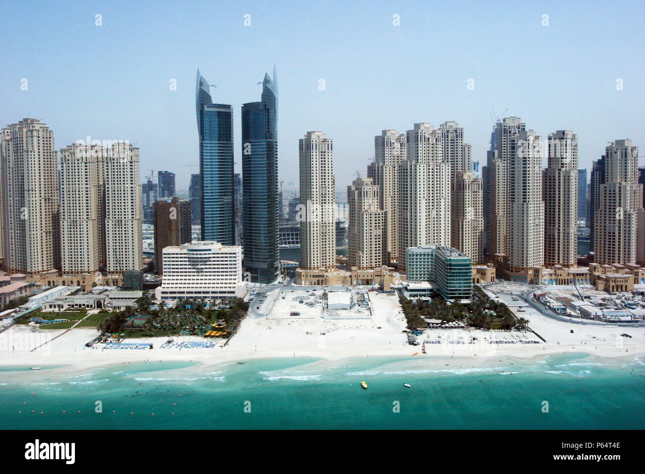 Aerial of Dubai, United Arab Emirates. Dubai Marina, Jumeirah Beach Residence. July 2007. Stock Photo