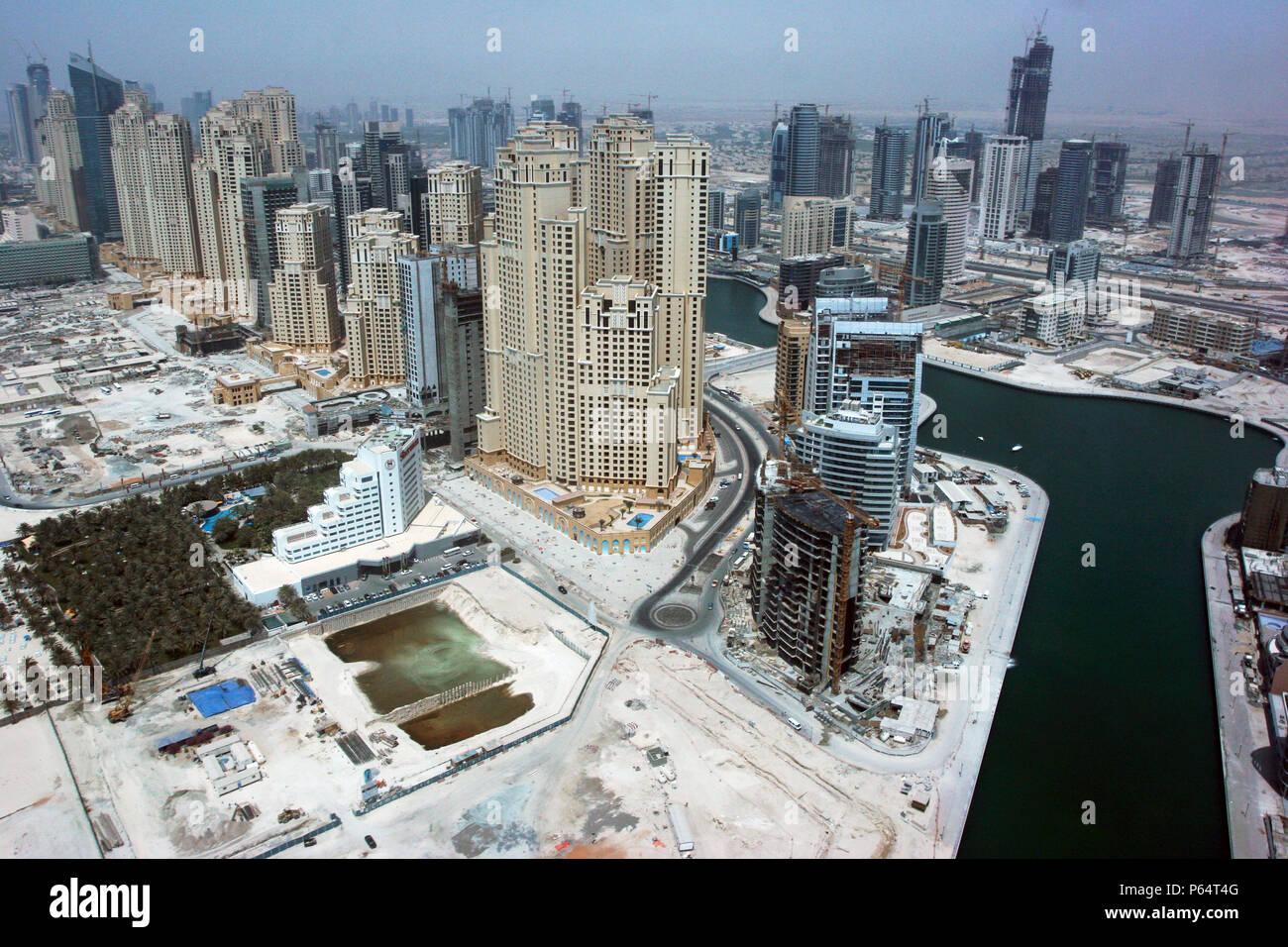 Aerial of Dubai, United Arab Emirates. Dubai Marina, Jumeirah Beach Residence. July 2007. Stock Photo