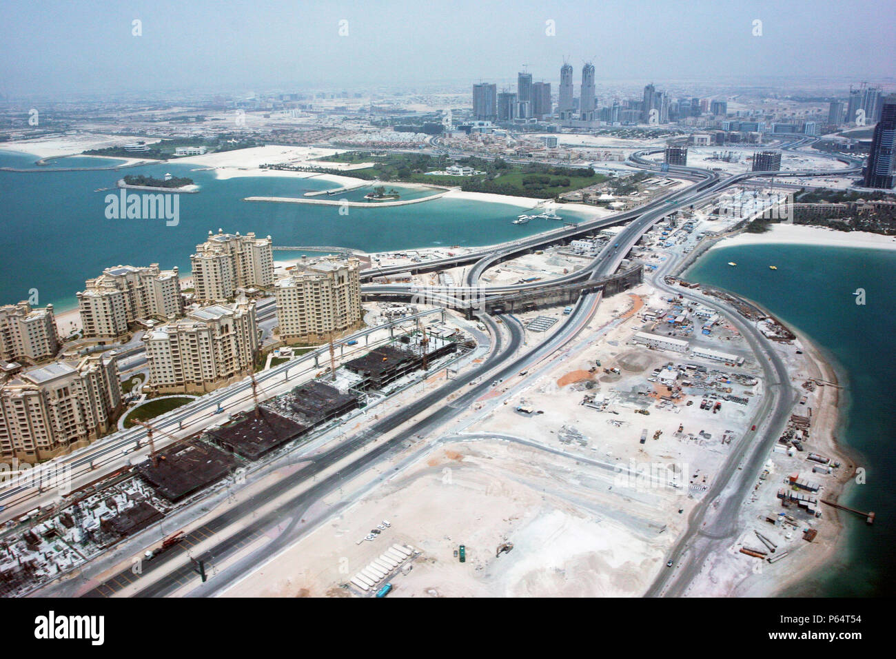 Aerial of Dubai, United Arab Emirates. Palm Jumeirah, July 2007. Stock Photo