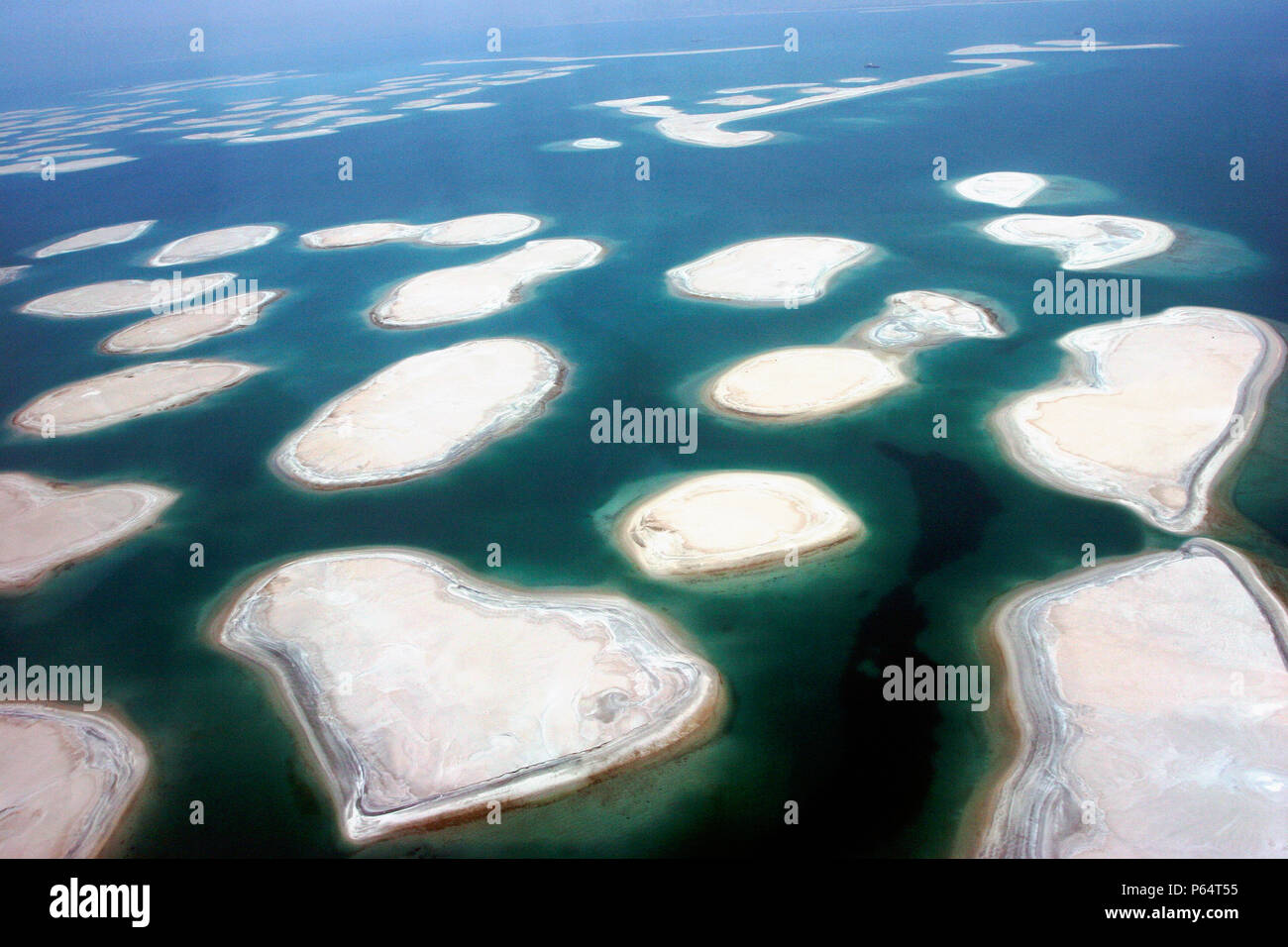 Aerial of Dubai, United Arab Emirates. The World Island, July 2007. Stock Photo