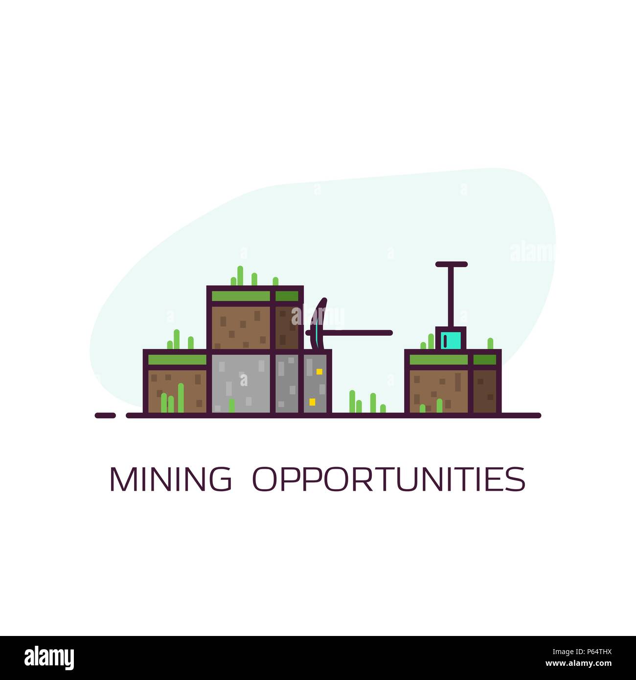Mining line style banner Stock Vector